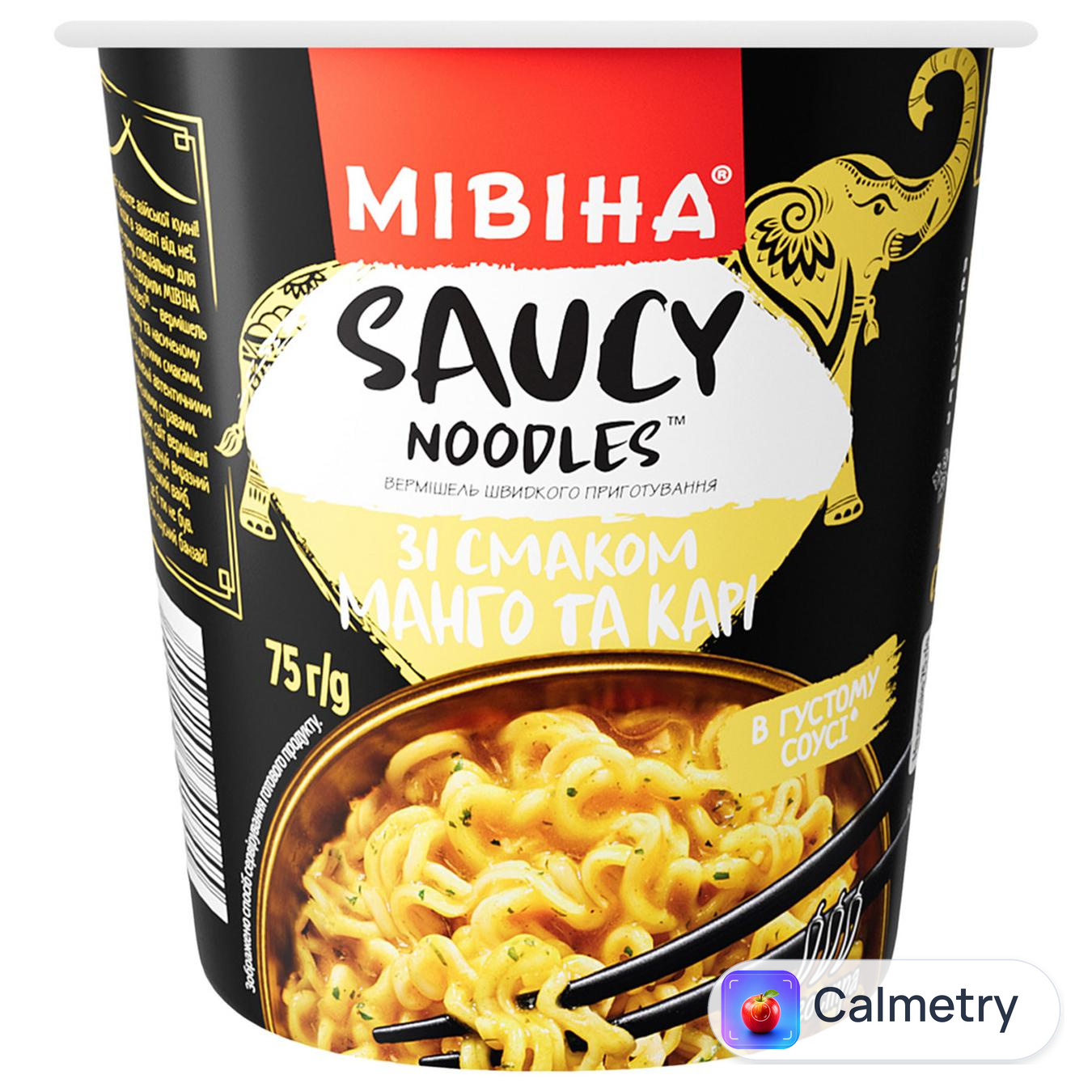 Вермішель МІВІНА® Saucy Noodles зі смаком манго та карі в густому соусі негостра 75г — фото продукту