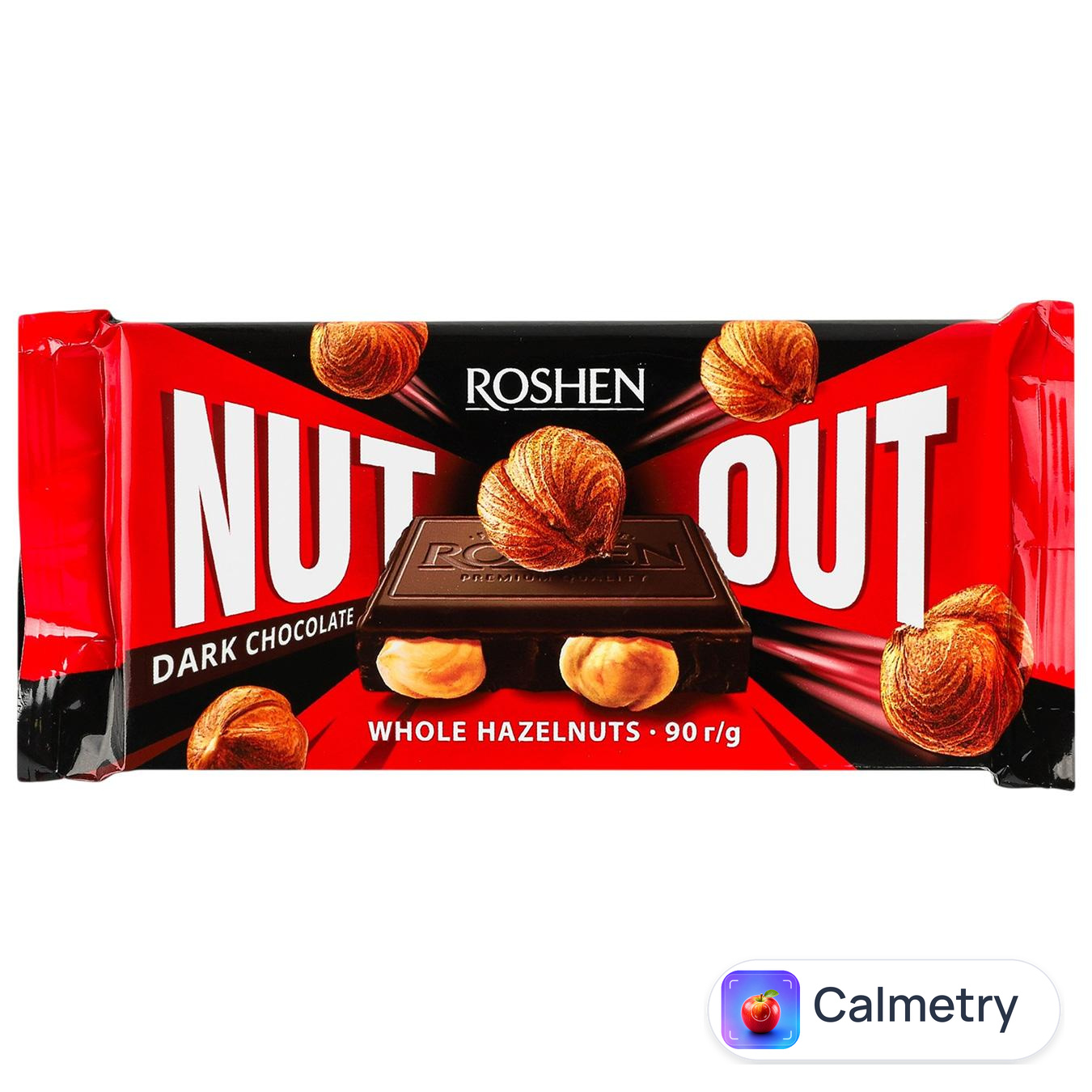 Шоколад чорний Roshen Nut з цілим фундуком 90г — фото продукту