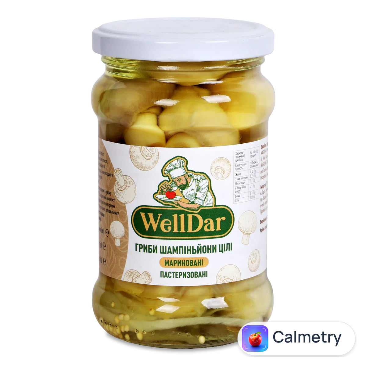 Гриби WellDar шампіньйони цілі мариновані 315мл