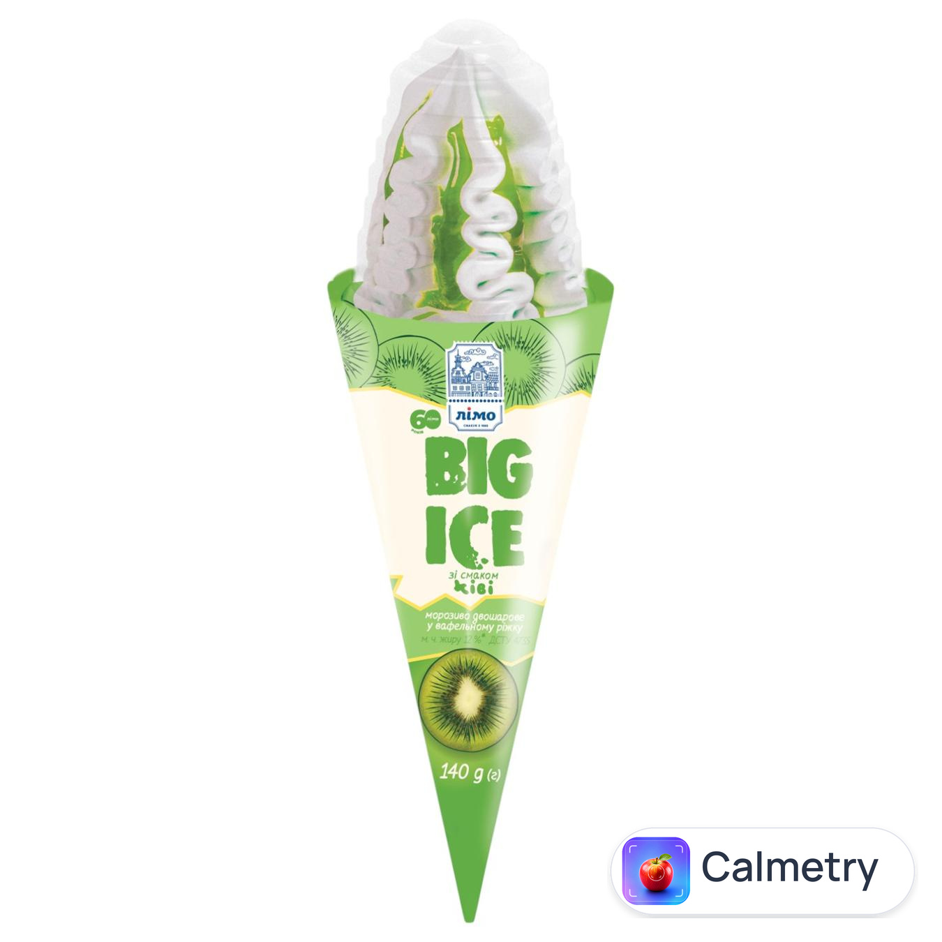 Морозиво Лімо Big Ice зі смаком ківі двошарове у вафельному ріжку 140г