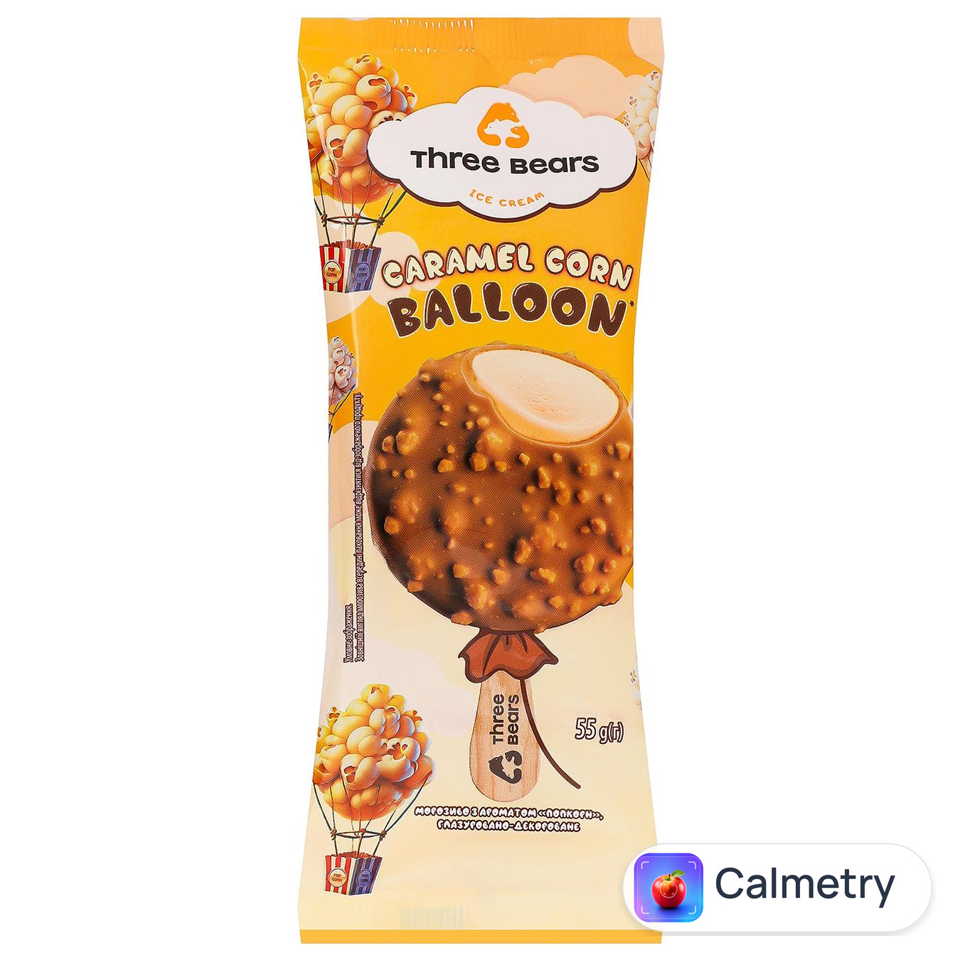 Морозиво Три Ведмеді Caramel Corn Balloon в глазурі 55г