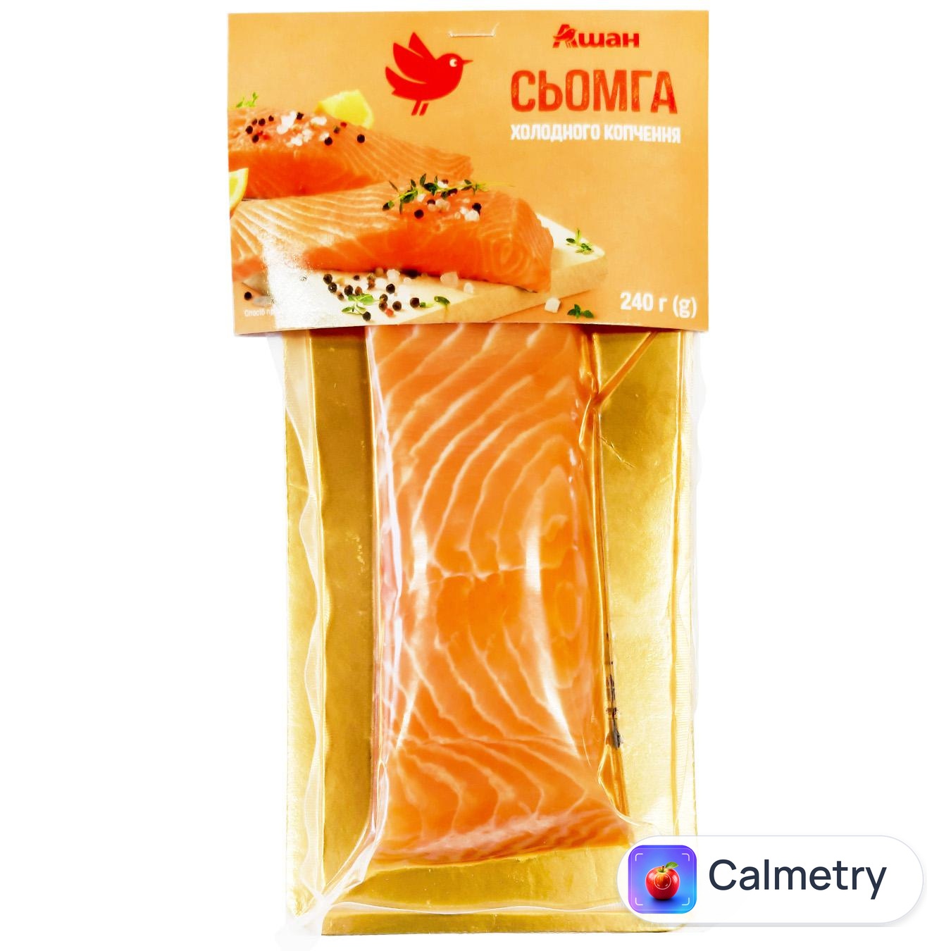 Сьомга Auchan філе-шматок зі шкірою холодного копчення 240г