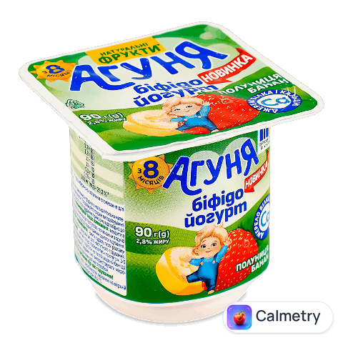 Біфідойогурт Агуня Полуниця банан для дітей 2,8%, 90г