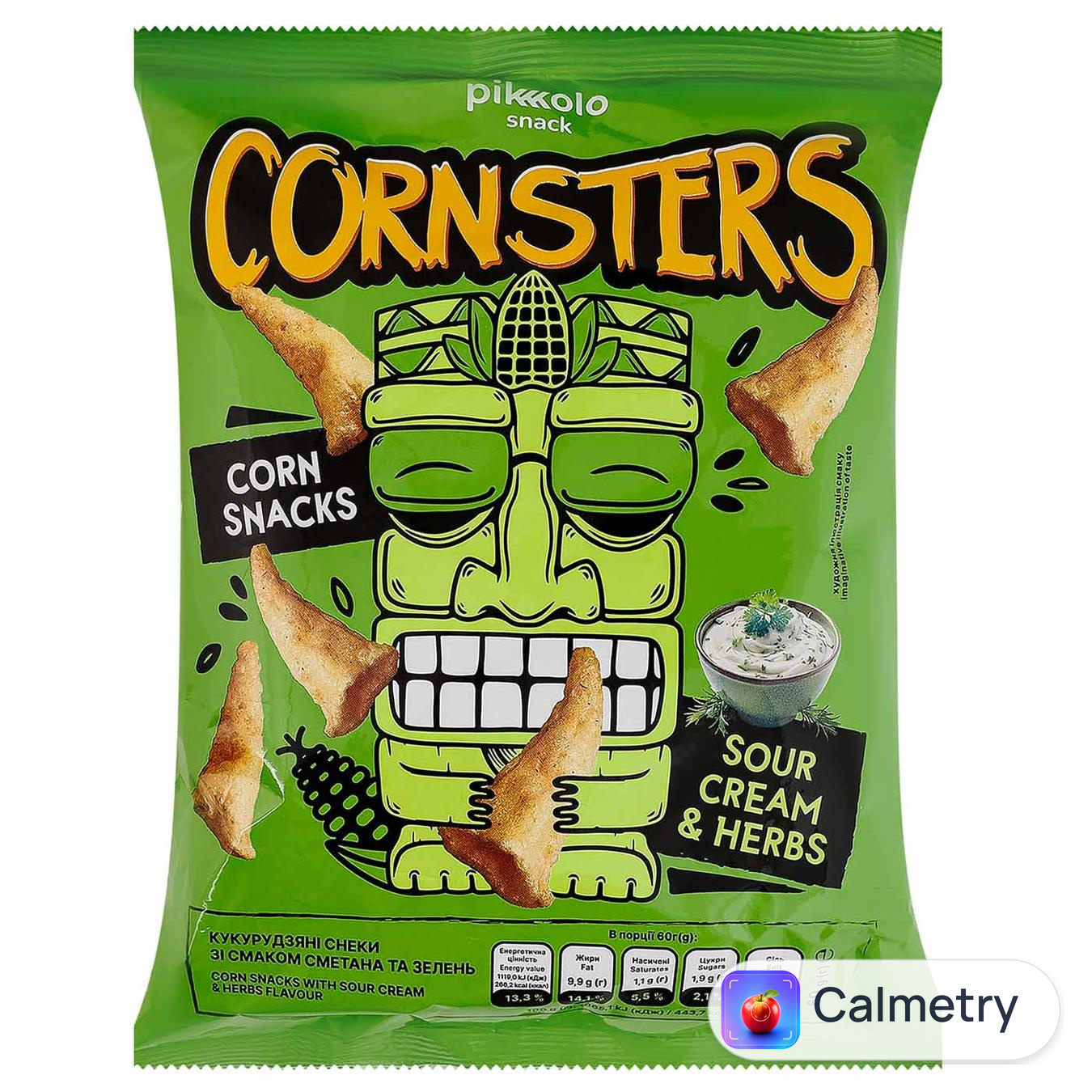 Снеки кукурудзяні Pikolo Cornsters зі смаком сметана та зелень 60г — фото продукту