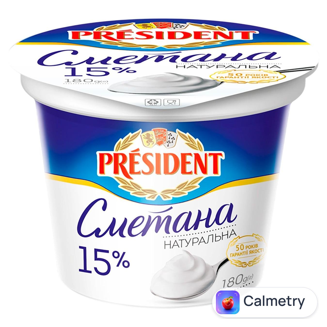 Сметана President 15% 180г — фото продукту