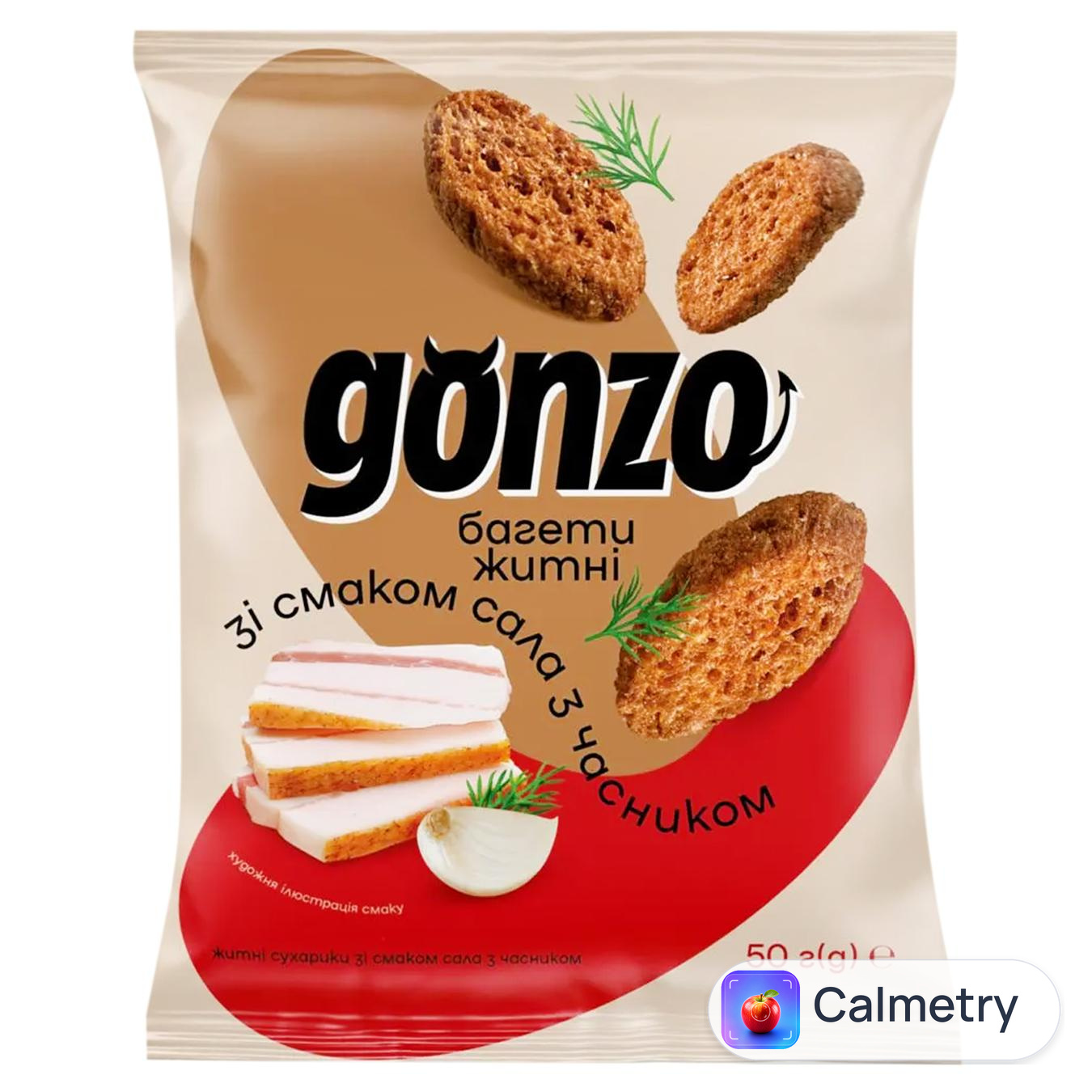 Сухарики Gonzo Грінки житні зі смаком сала з часником 50г — фото продукту