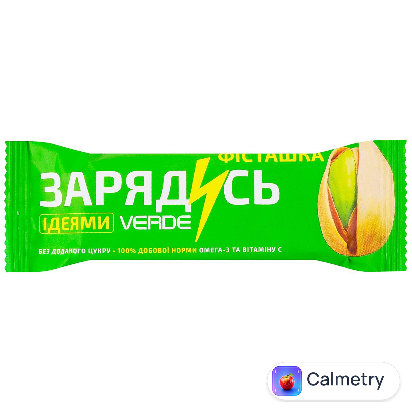 Батончик Verde Зарядись ідеями з омега-3, фісташками та білим шоколадом 30г — фото продукту
