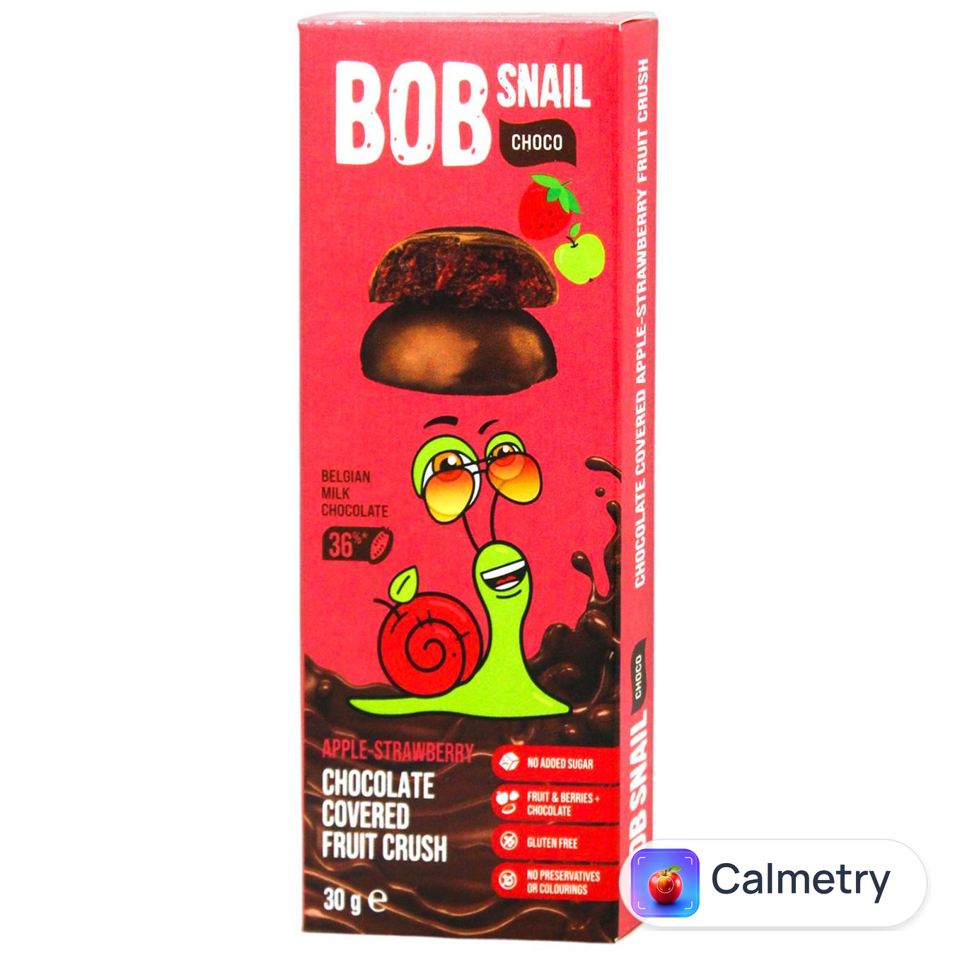 Цукерки Bob Snail яблучно-полуничні в молочному шоколаді без цукру 30г