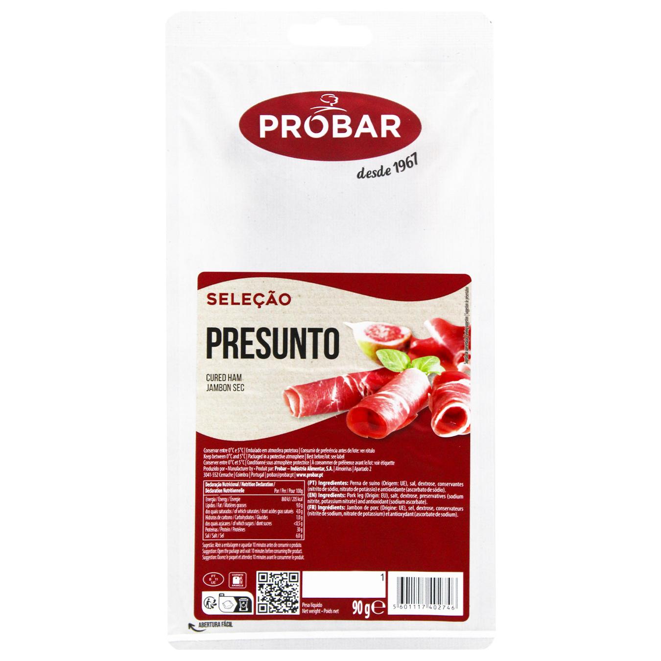 Шинка Probar Презунто Португальський Хамон сиров'ялена нарізана 90г — фото продукту