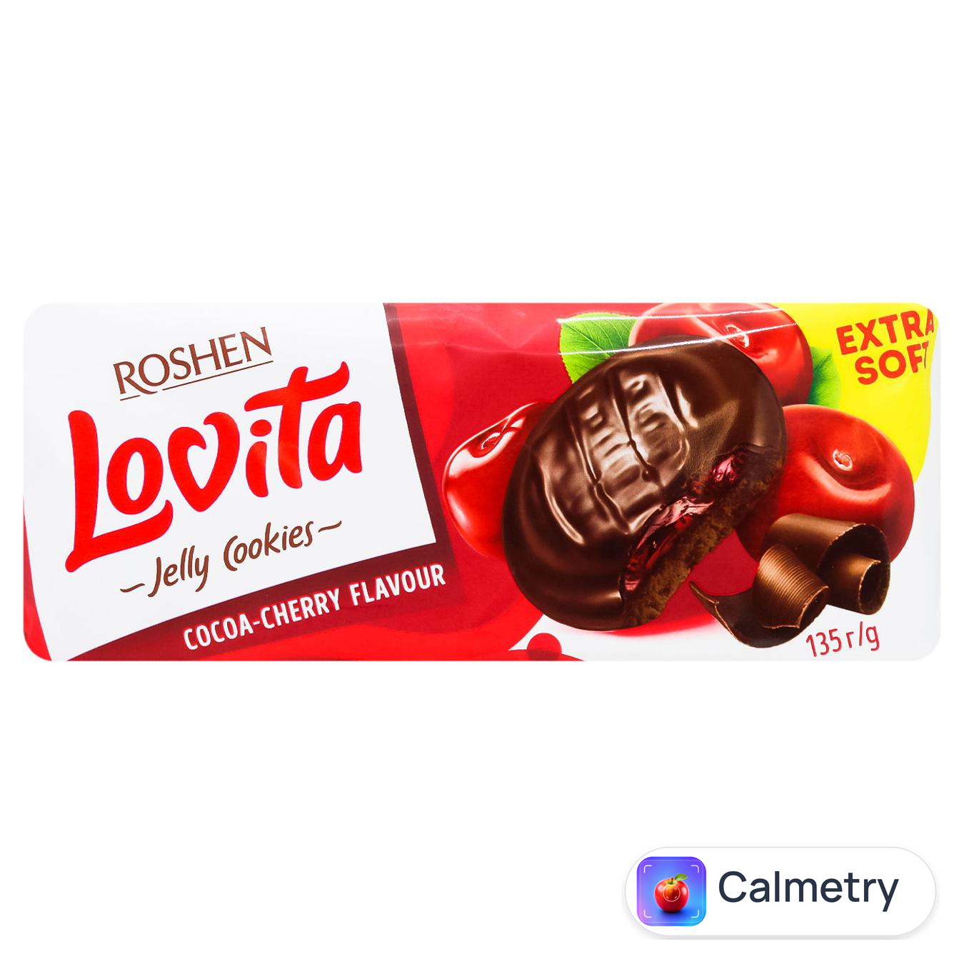 Печиво Roshen Lovita здобне з желейною начинкою зі смаком какао-вишня 135г — фото продукту