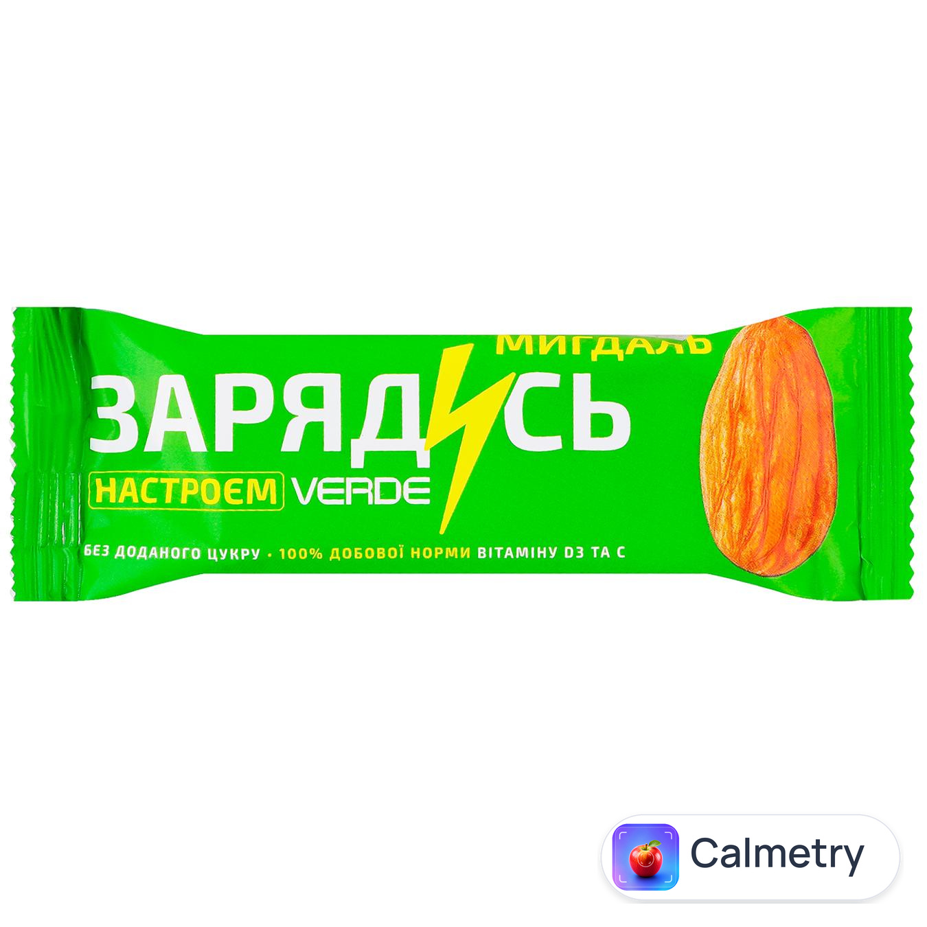 Батончик Verde Зарядись настроєм з вітаміном D3, мигдалем та білим шоколадом 30г — фото продукту