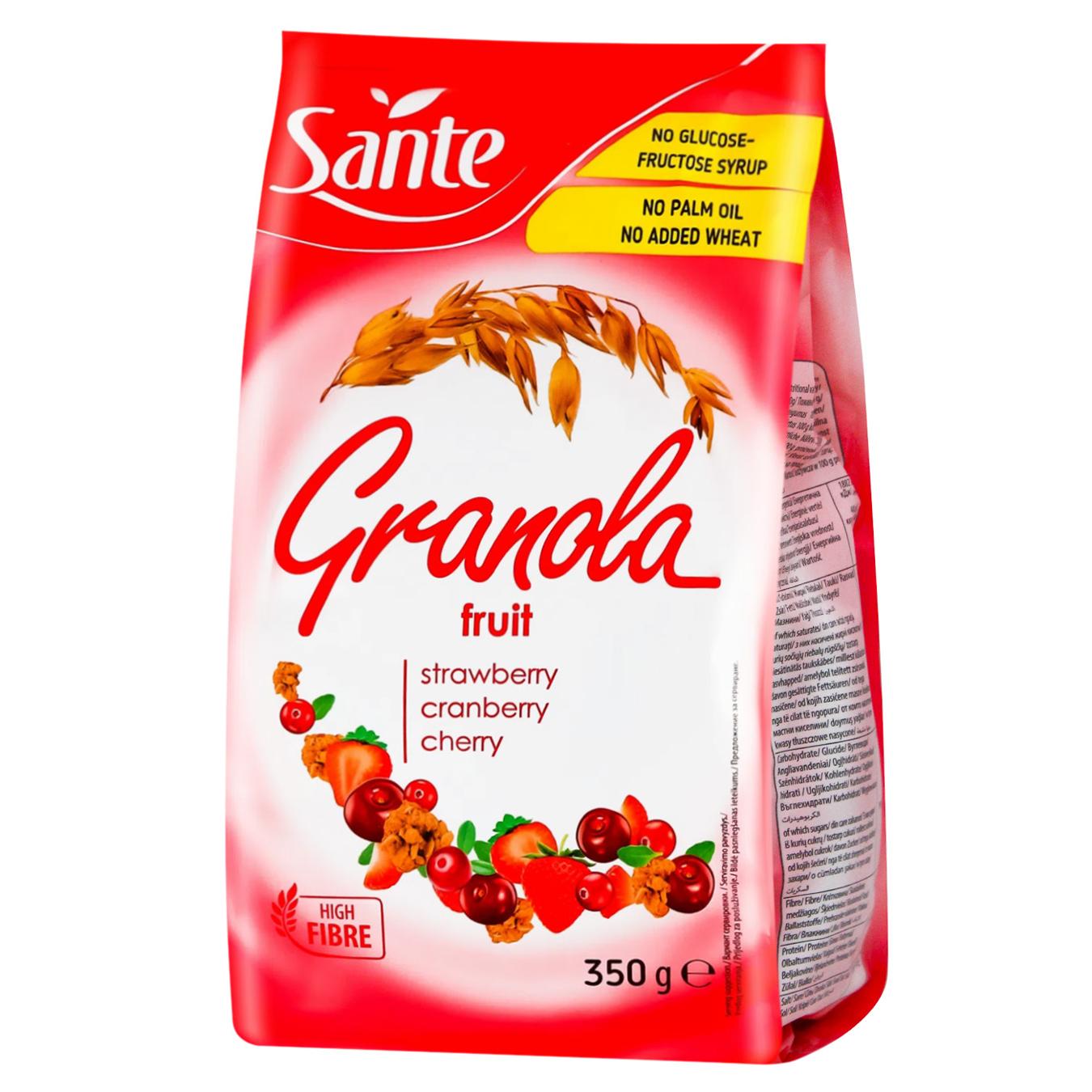 Гранола Sante цільнозернова з полуницею, малиною і журавлиною 350г — фото продукту