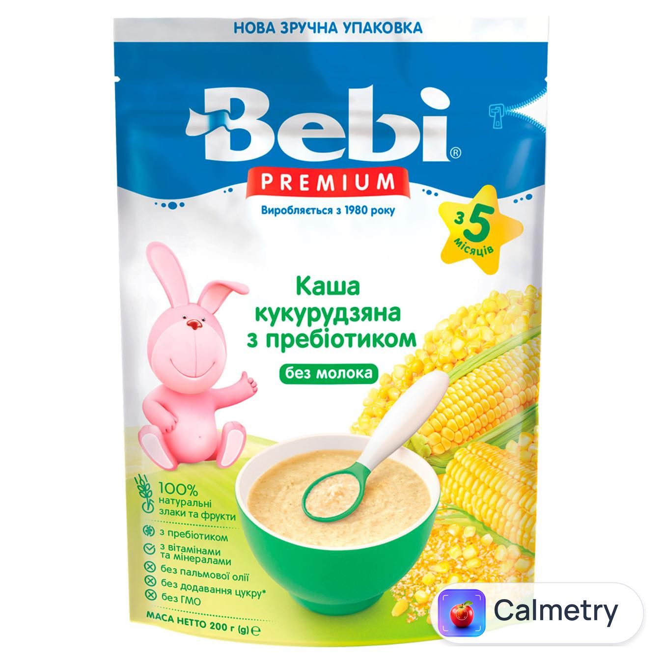 Каша безмолочна Bebi Premium кукурудзяна низькоалергенна з пребіотиками для дітей з 5 місяців 200г