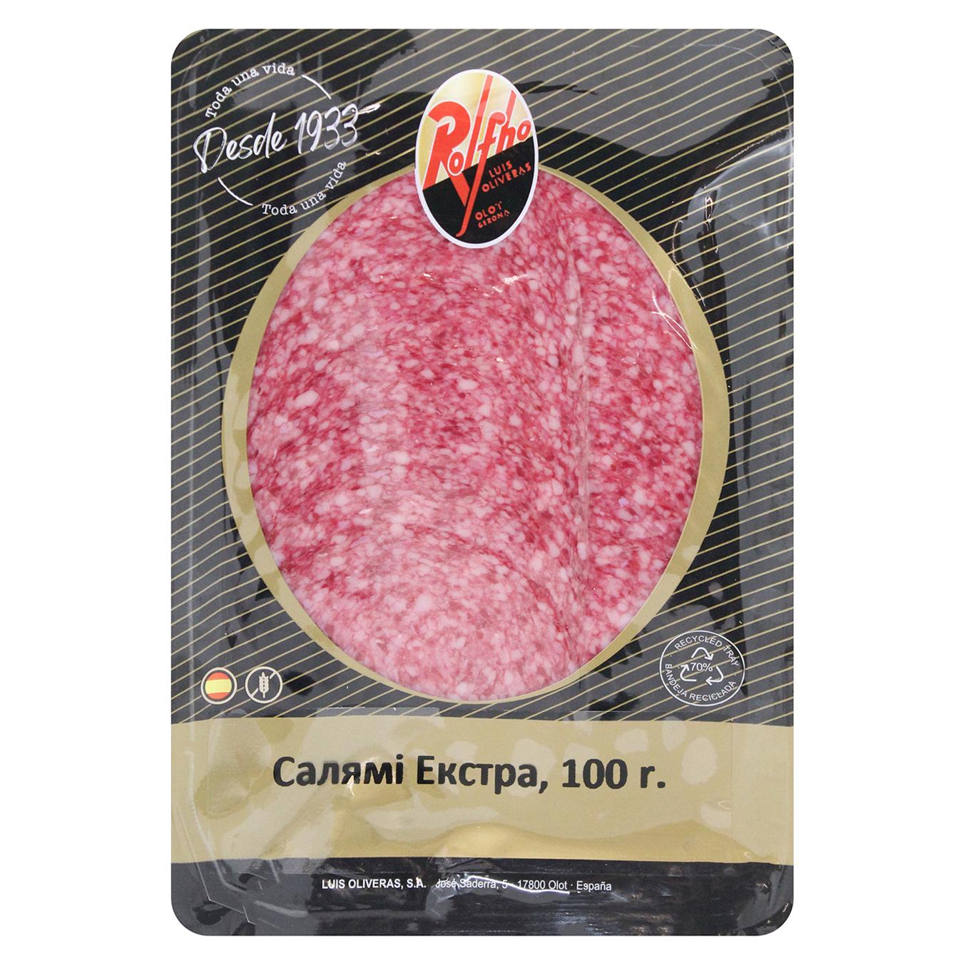 Ковбаса Rolfho Салямі Екстра сиров'ялена нарізана 100г — фото продукту