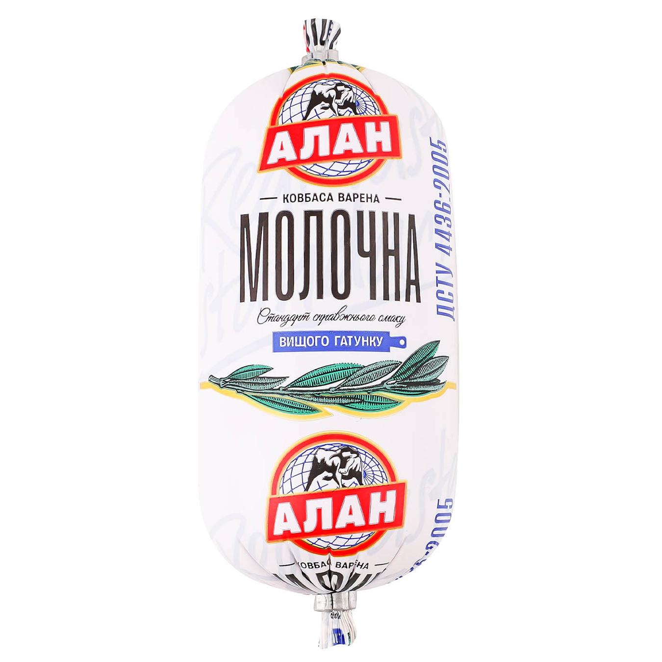 Ковбаса Алан Молочна варена вищий сорт 400г — фото продукту