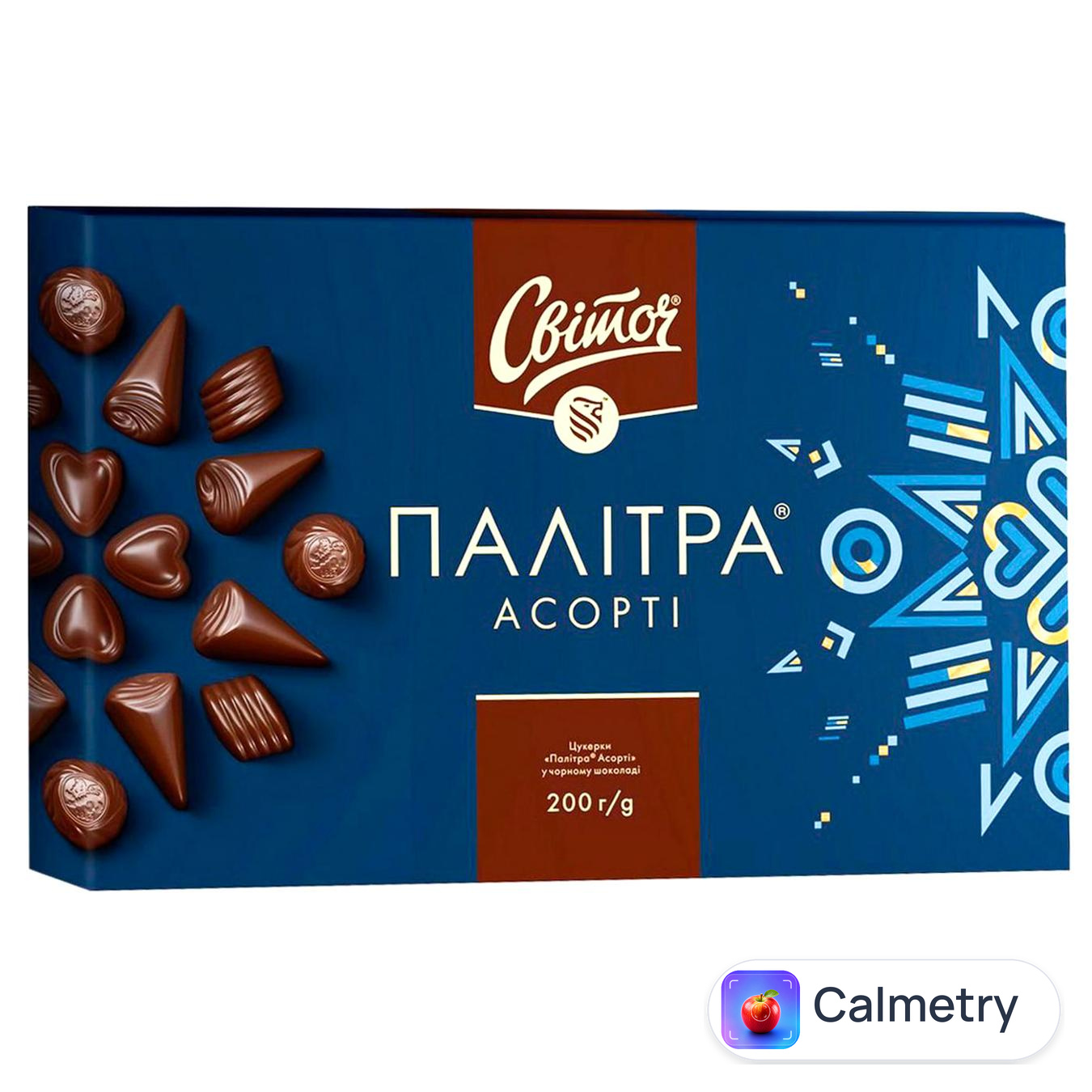 Цукерки СВІТОЧ® Палітра Асорті у чорному шоколаді 200г — фото продукту