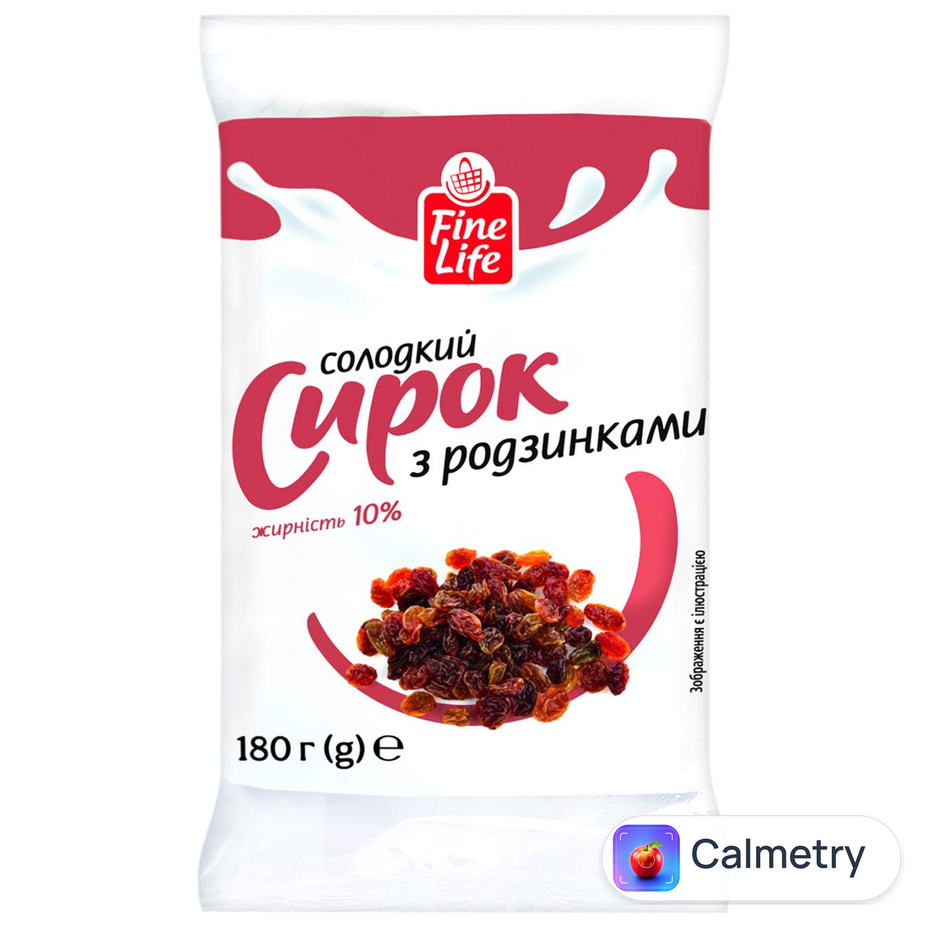 Сирок Fine Life солодкий з родзинками 10% 180г — фото продукту