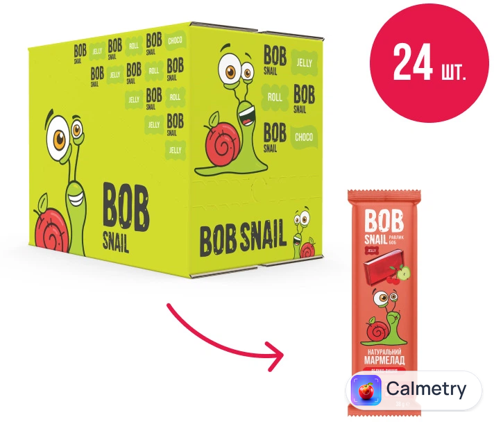 Упаковка натурального мармеладу Bob Snail Вишня-Яблуко 38 г х 24 шт.