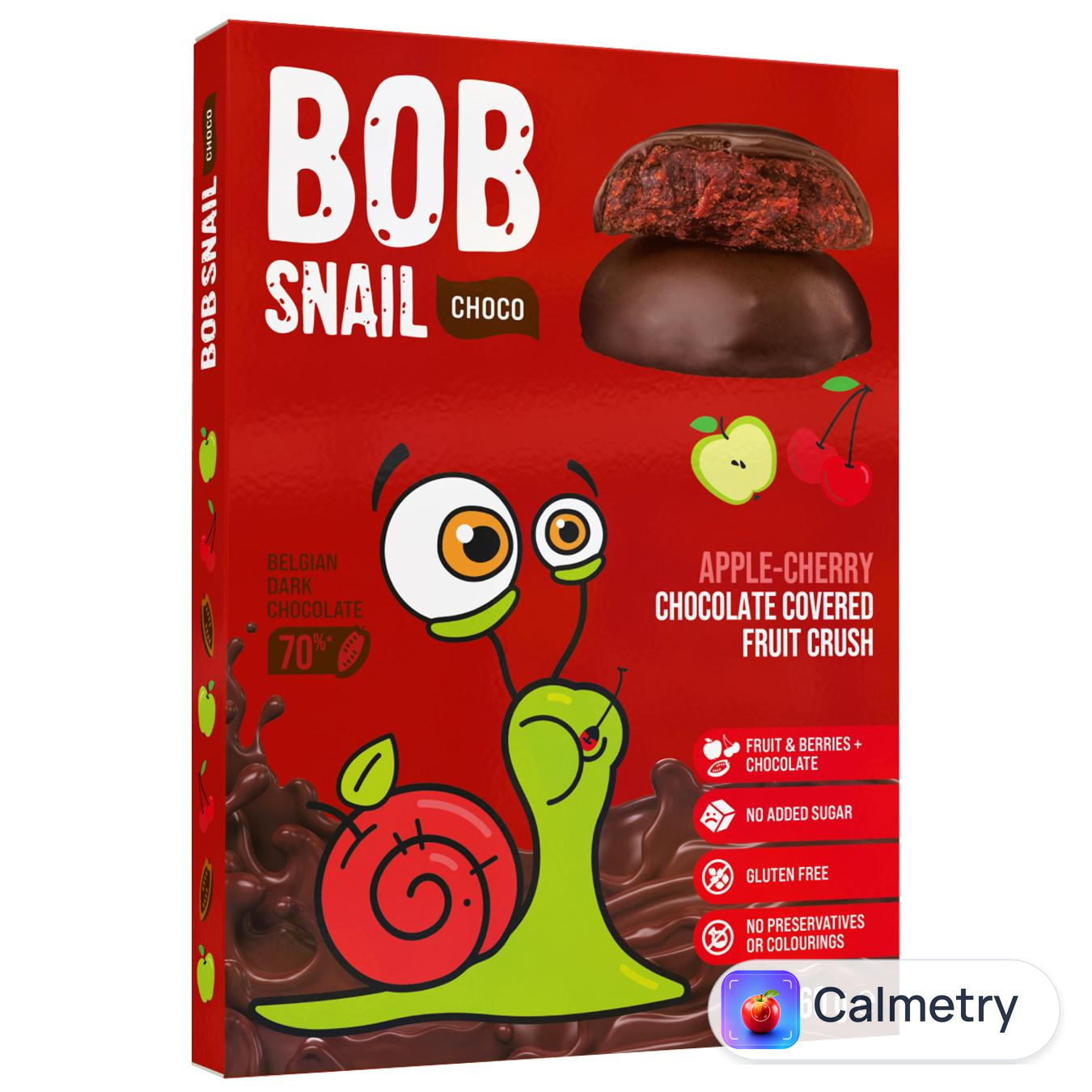Цукерки Bob Snail яблучно-вишневі в чорному шоколаді без цукру 60г