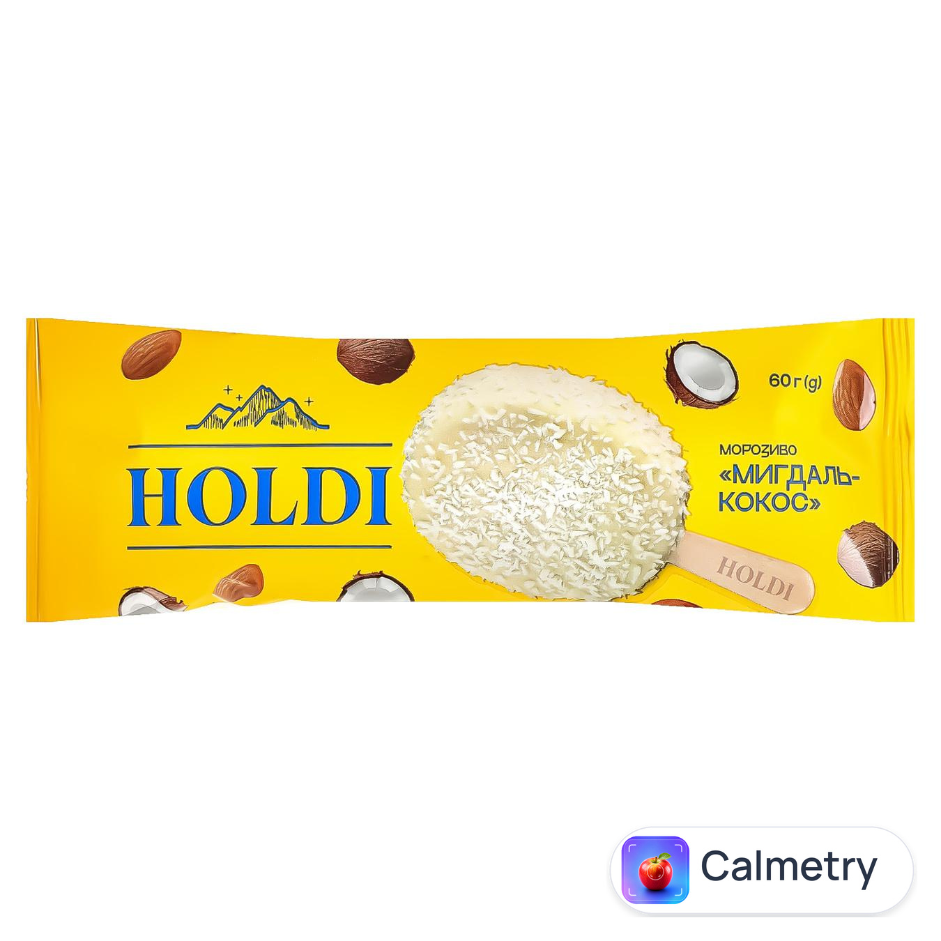 Морозиво Holdi Мигдаль-кокос в кондитерській глазурі з кокосовою стружкою 60г