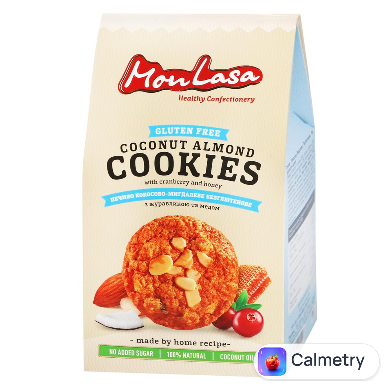 Печиво MonLasa кокосово-мигдальне безглютенове з журавлиною та медом 120г — фото продукту