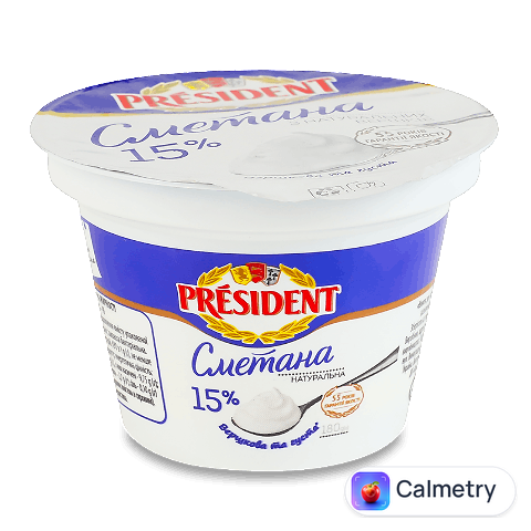 Сметана President 15%, стакан, 180г
