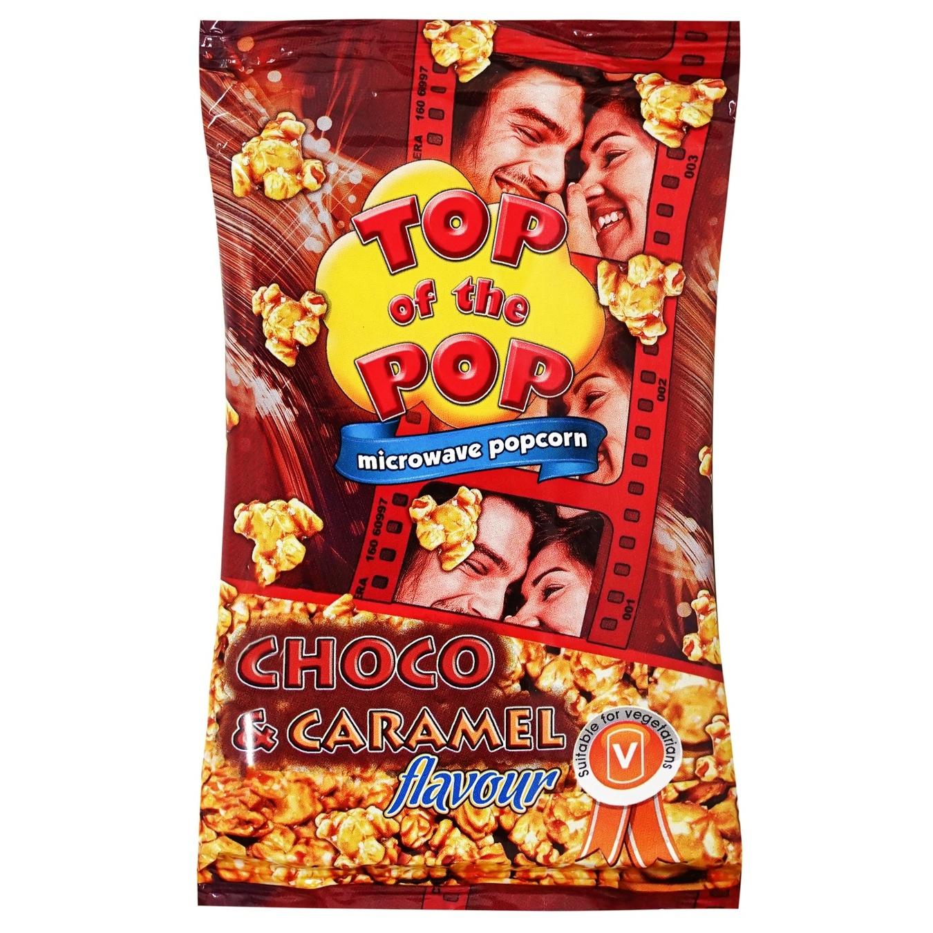 Попкорн Top of Pop зі смаком шоколаду і карамелі для мікрохвильової печі 100г — фото продукту