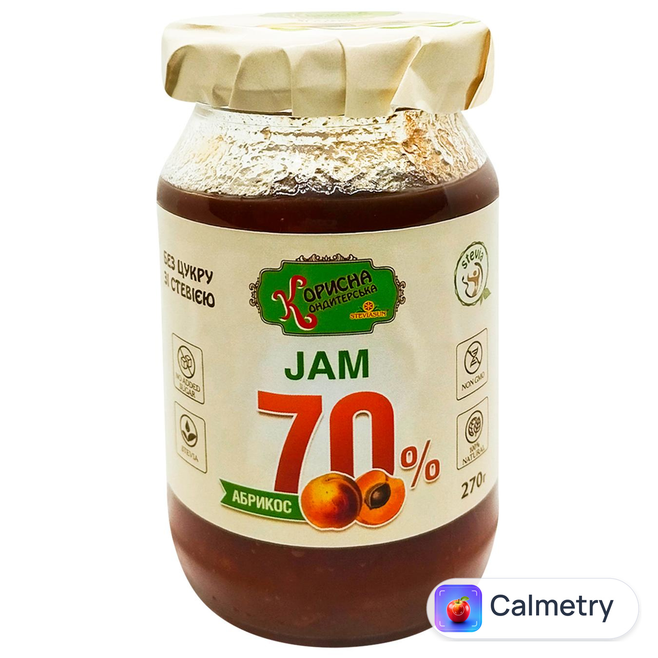 Джем Корисна Кондитерська Абрикос зі стевією 270г — фото продукту