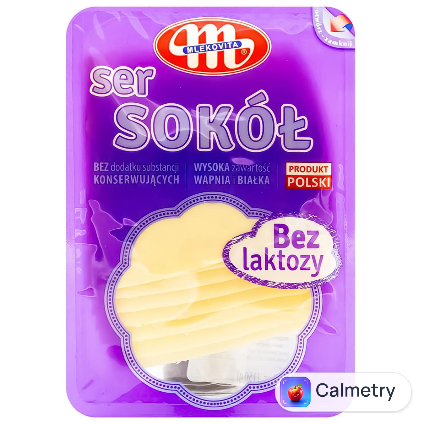 Сир Mlekovita Сокол твердий безлактозний нарізка 45% 150г — фото продукту