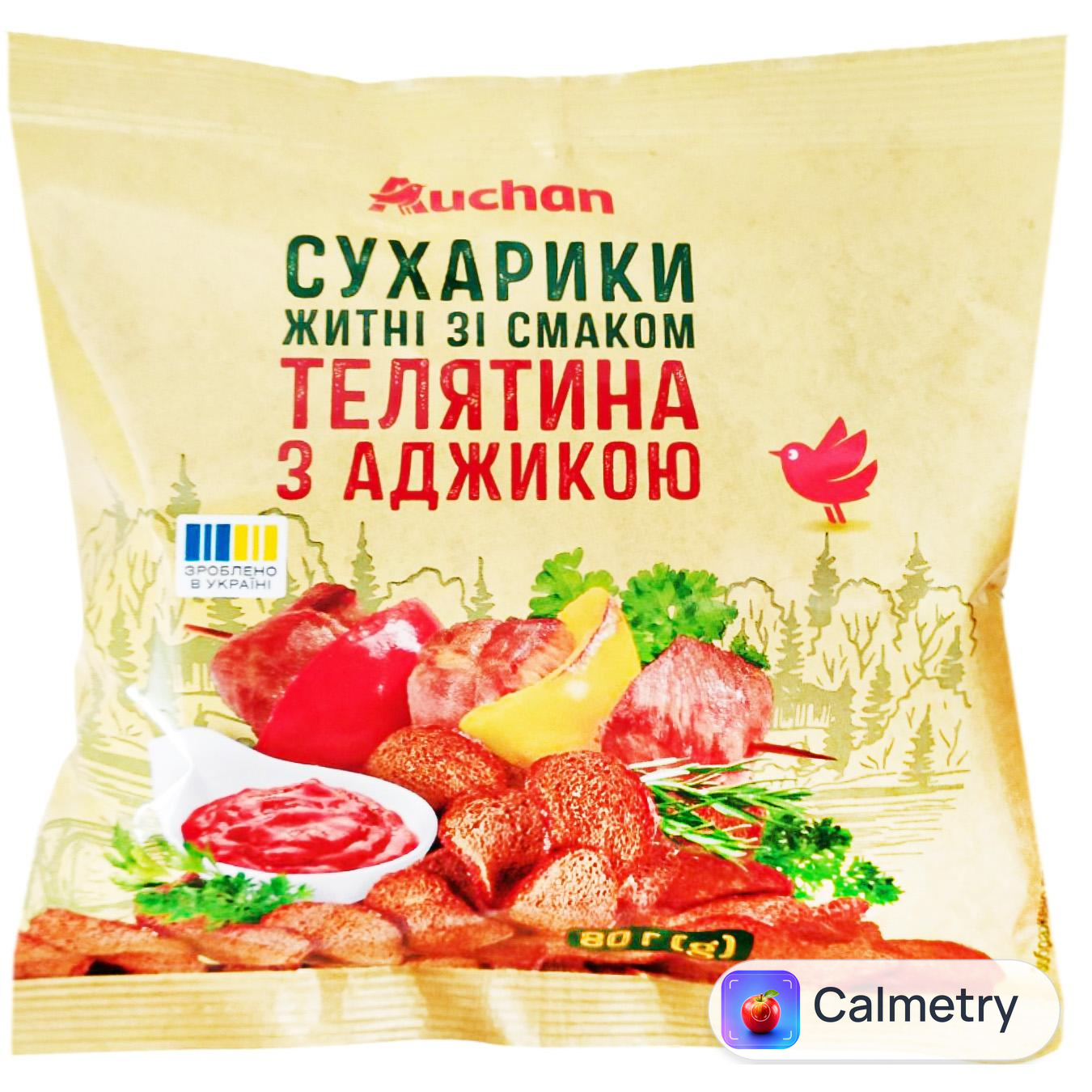 Сухарики Auchan житні зі смаком Телятина з аджикою 80г