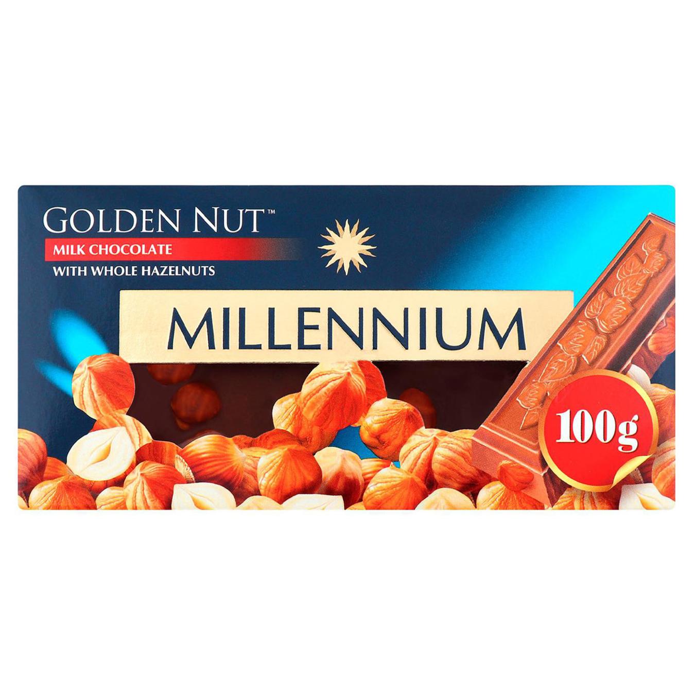 Шоколад молочний Millennium Golden Nut з цільними лісовими горіхами 100г — фото продукту