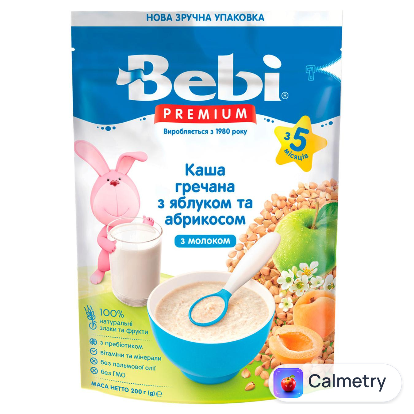 Каша Bebi Premium молочна гречана з яблуком та абрикосом 200г — фото продукту