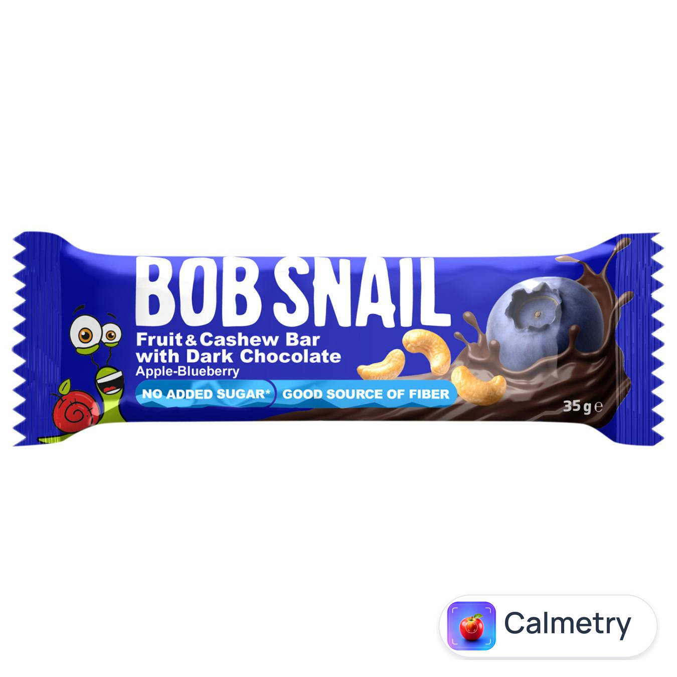 Батончик Bob Snail Яблуко-чорниця-кеш'ю-кріспи з кіноа з чорним шоколадом 35г — фото продукту