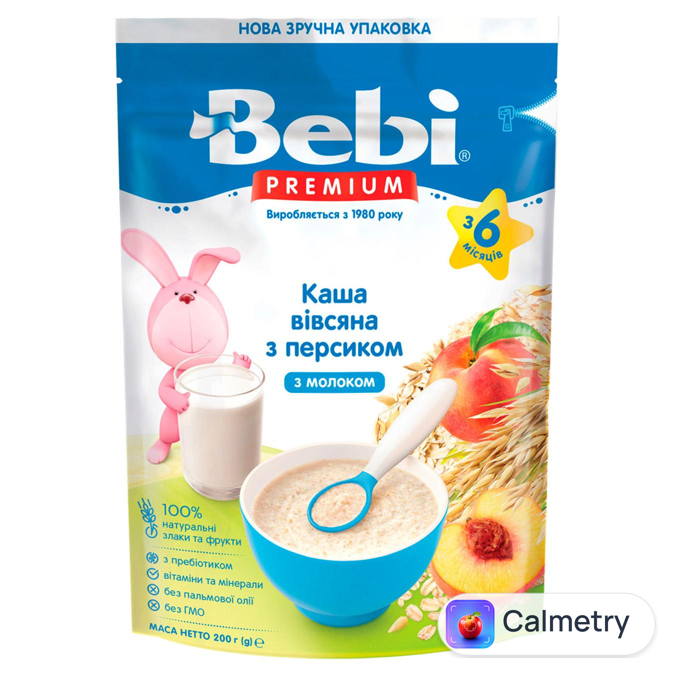 Каша молочна Bebi Premium вівсяна з персиком для дітей з 5 місяців 250г — фото продукту