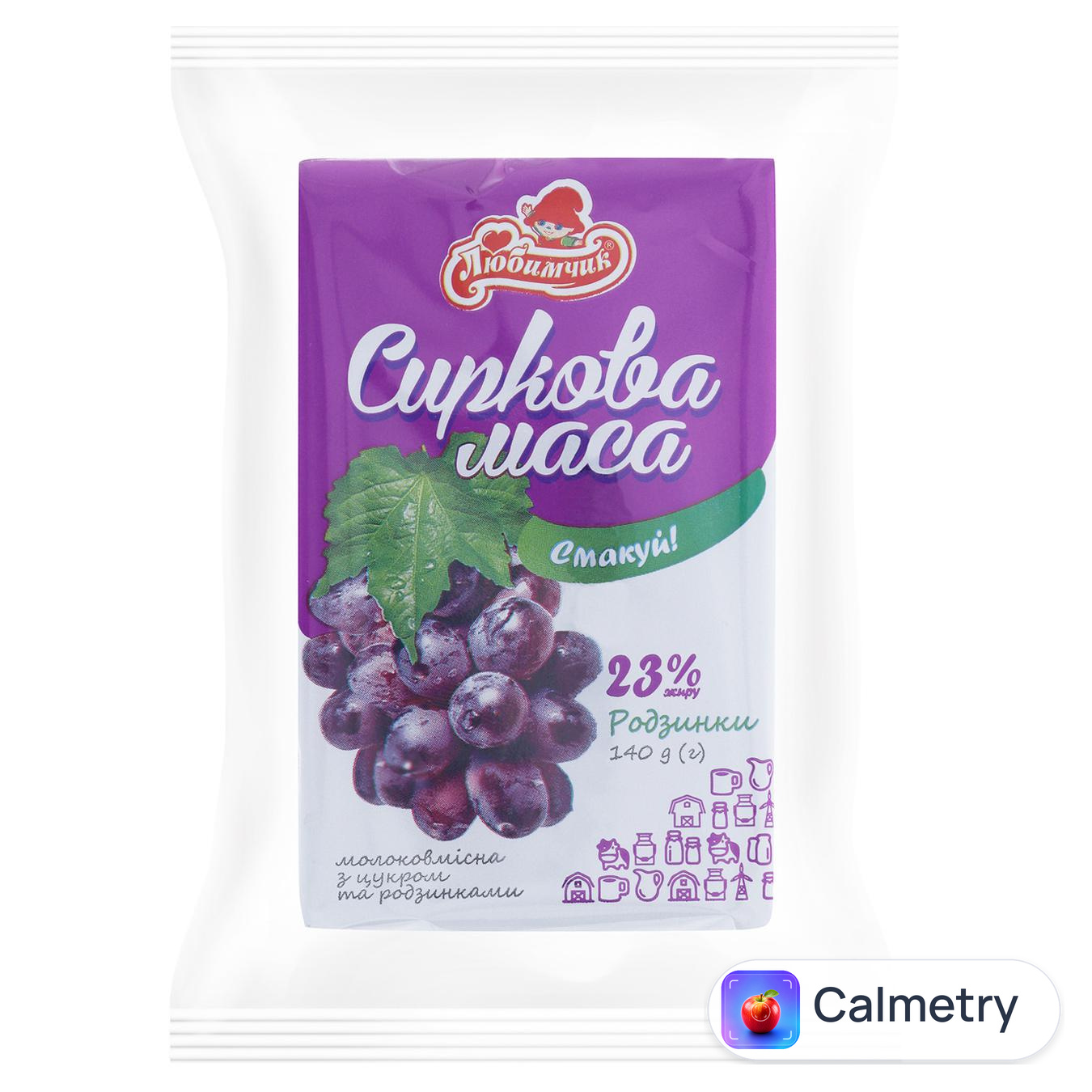 Маса сиркова Любимчик з родзинками 23% 140г