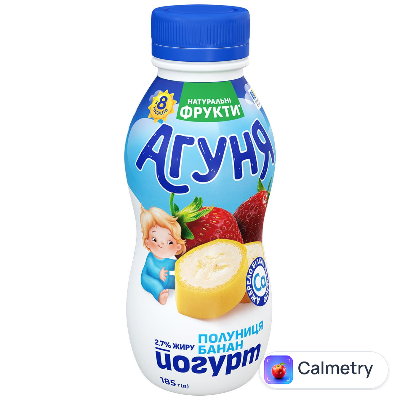 Йогурт Агуня з наповнювачем полуниця-банан 2,7% 185г — фото продукту