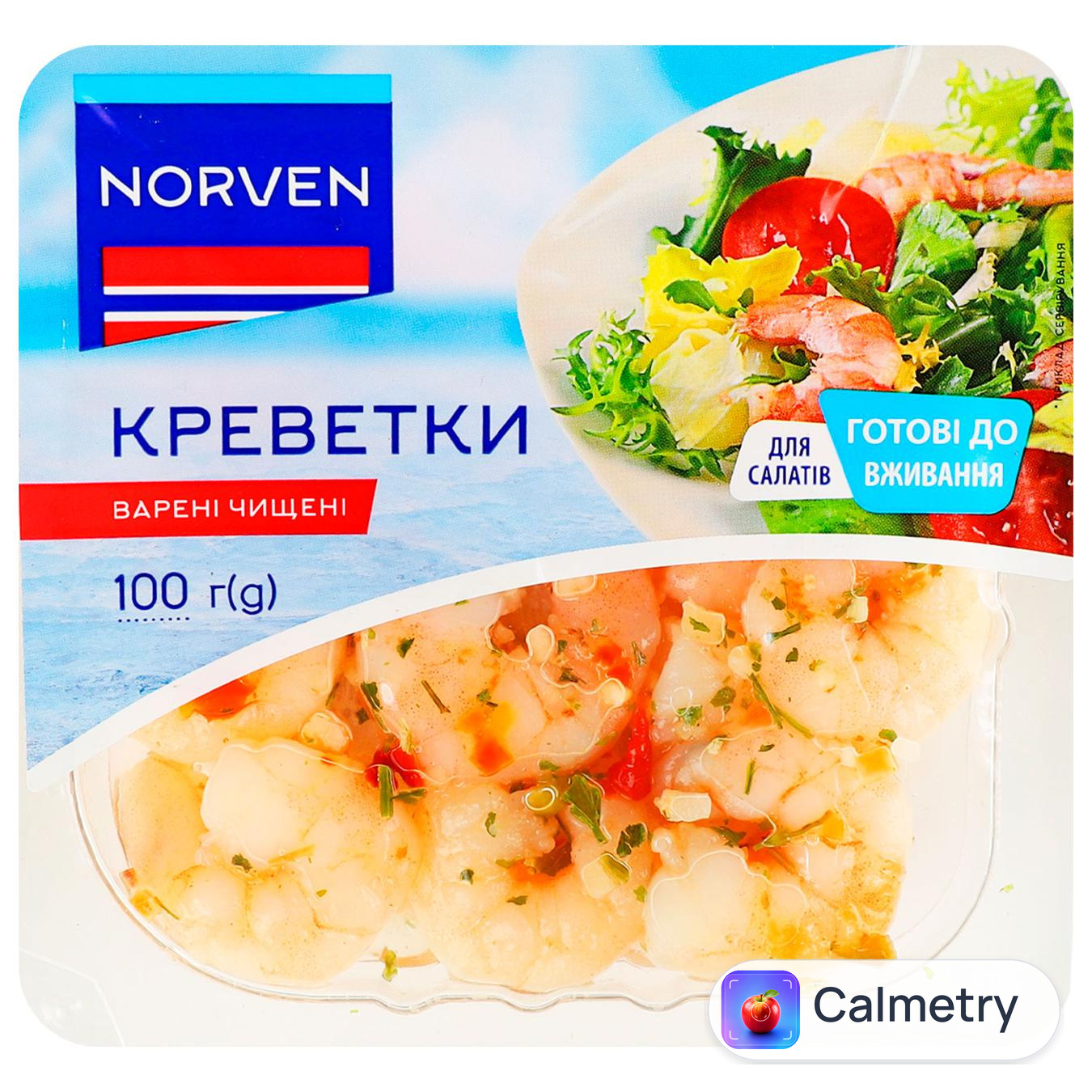 Креветки Norven варені чищені в олії зі спеціями 100г — фото продукту