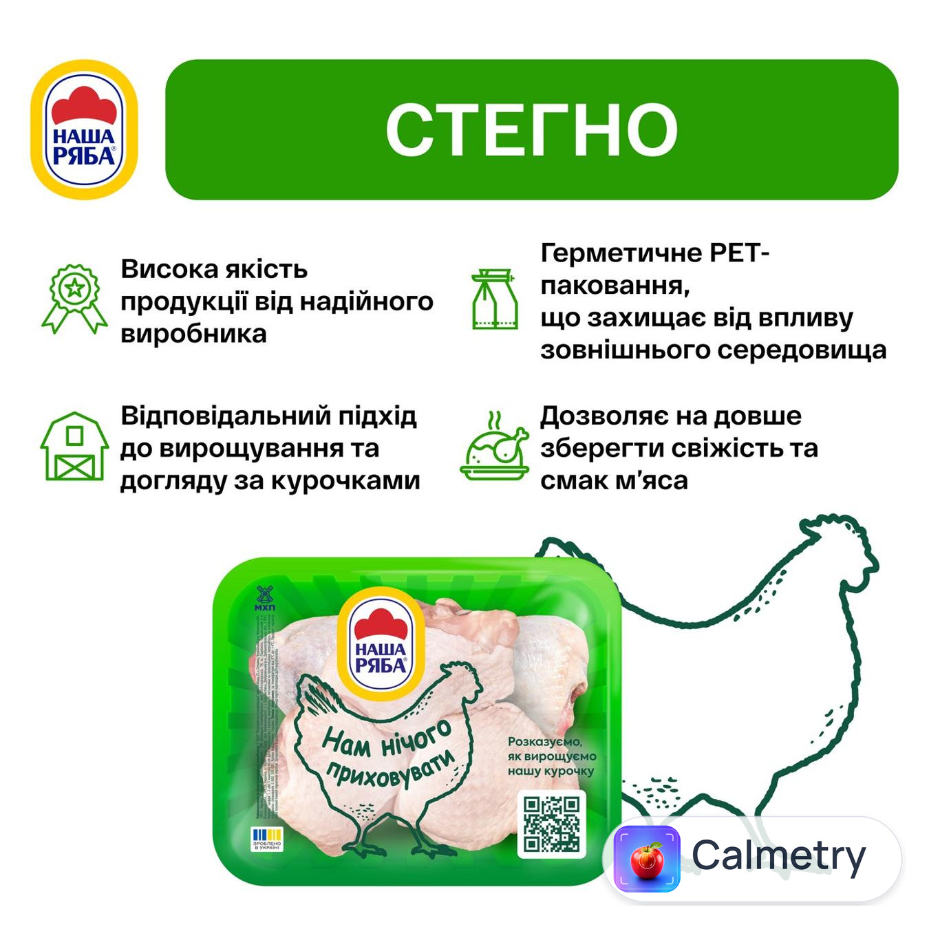 Стегно куряче Наша Ряба охолоджене ~1,1кг — фото продукту
