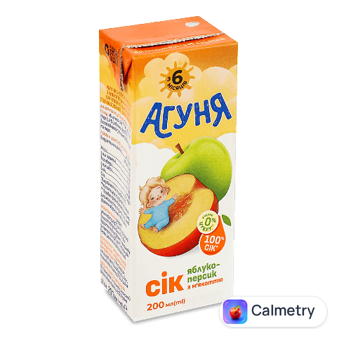 Сік Агуня яблуко-персик з м'якоттю, 200мл