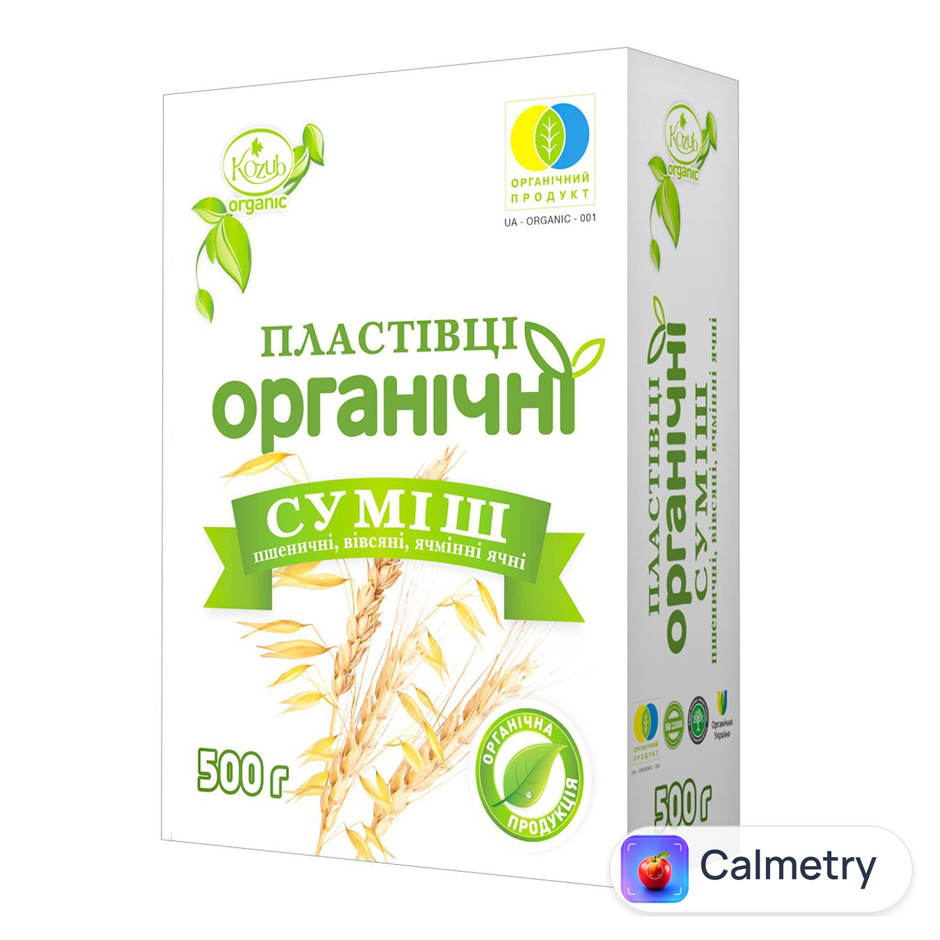 Суміш пластівців Козуб Продукт вівсяні, пшеничні, ячмінні органічні 500г — фото продукту