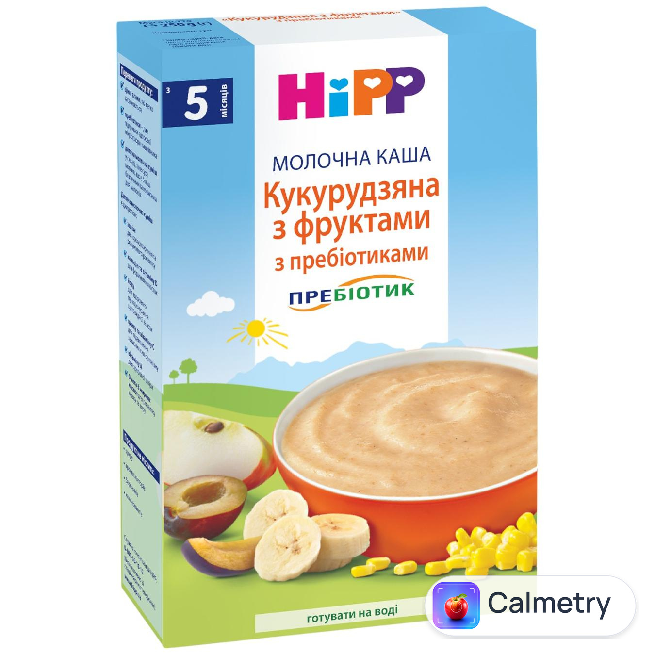 Каша молочна Hipp Кукурудзяна з фруктами та пребіотиками 250г — фото продукту
