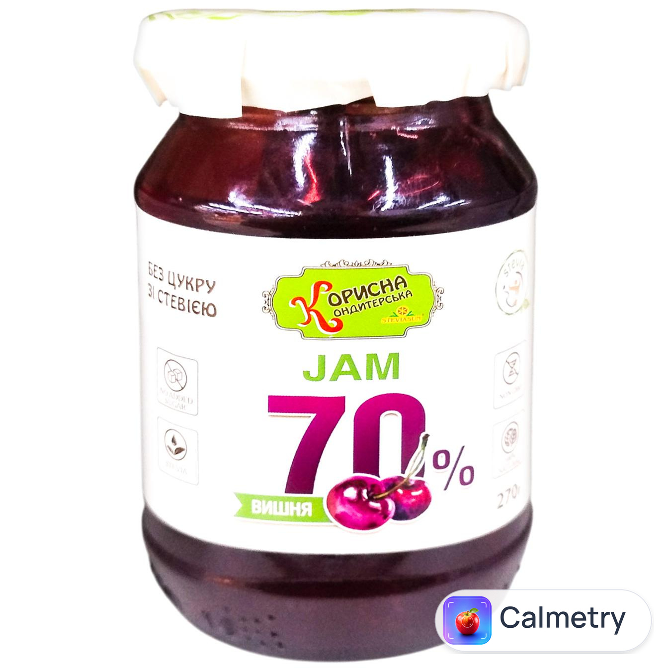 Джем Корисна Кондитерська Вишня зі стевією 270г — фото продукту