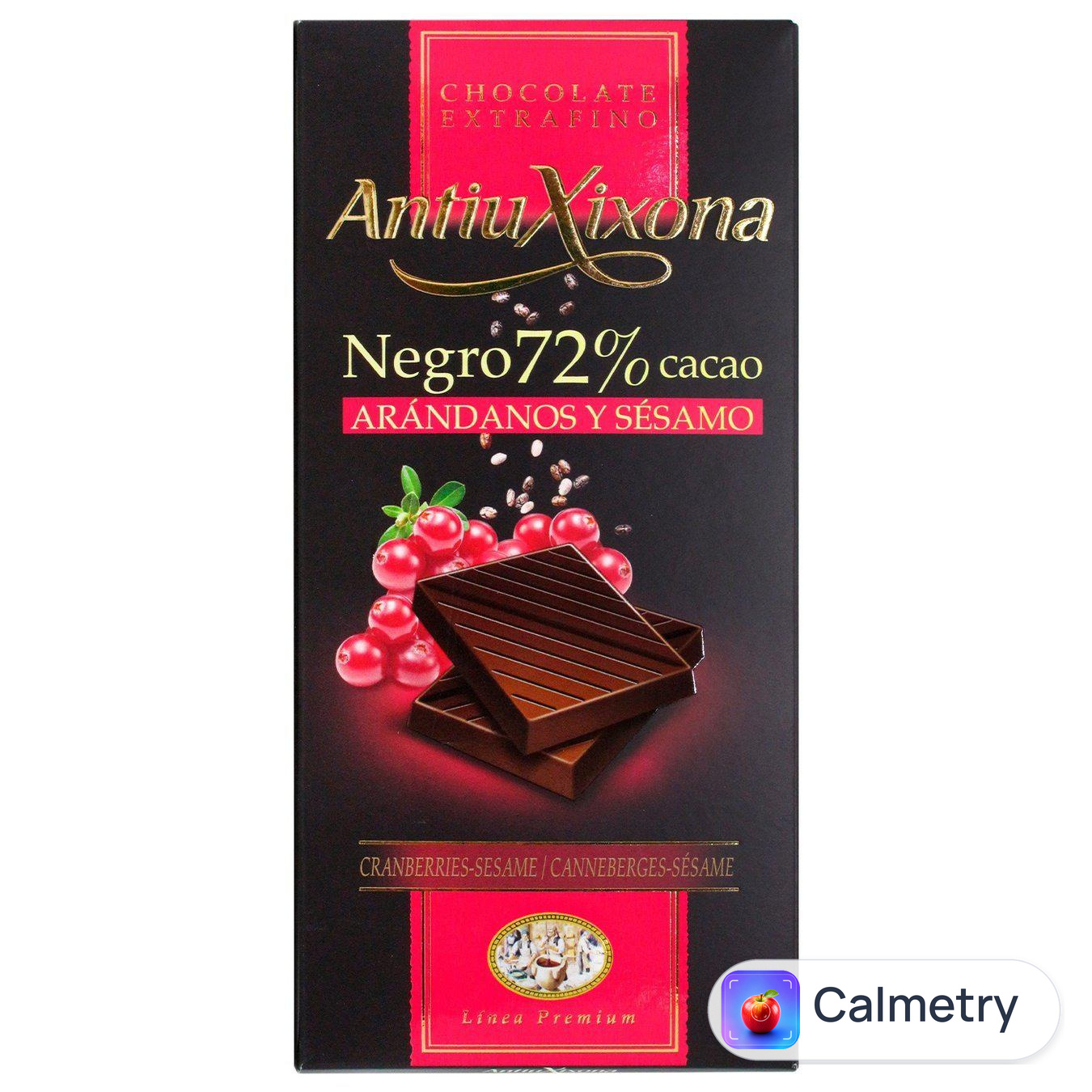 Шоколад Antiu Xixona з журавлиною на кугжутом чорний 72% 100г