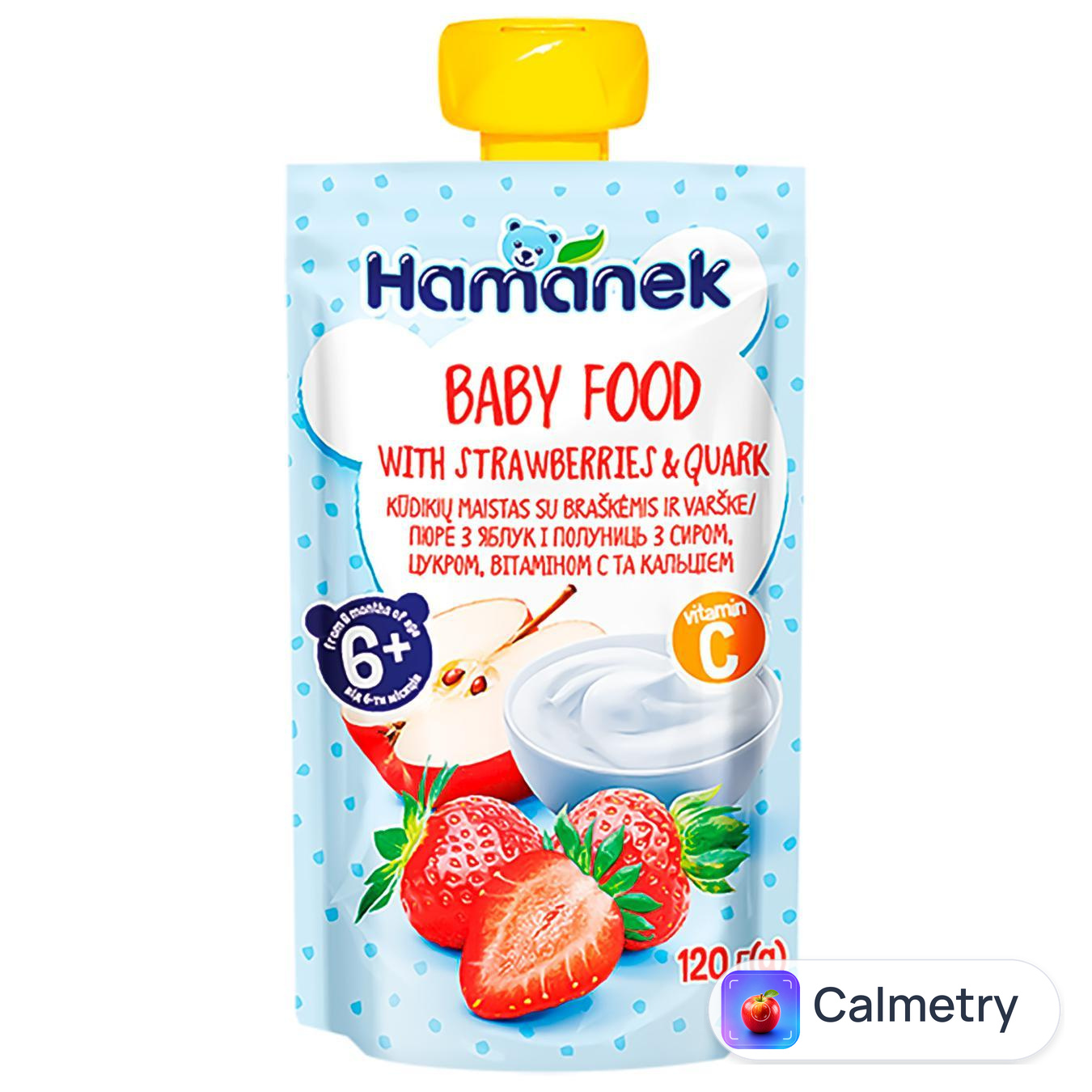 Пюре Hamanek яблуко з полуницею та сиром 120г — фото продукту