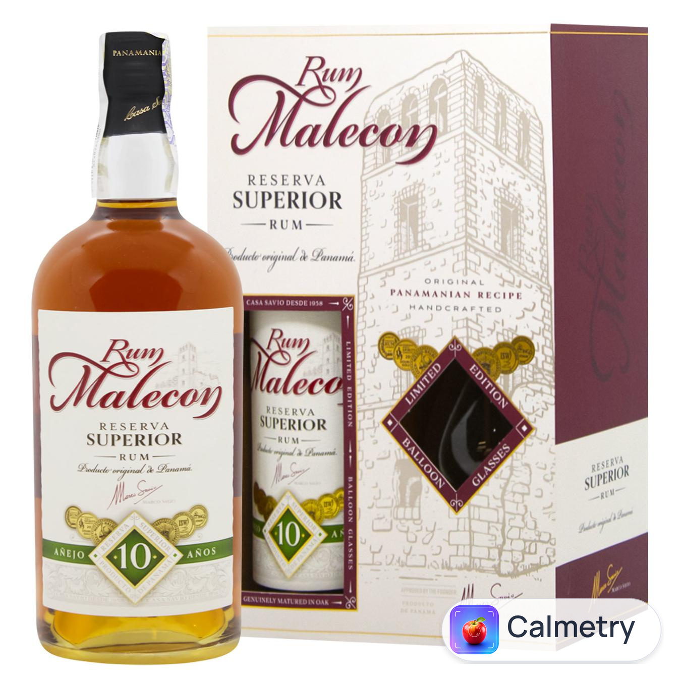 Ром Malecon 10 років 40% 0,7л з 2 склянками