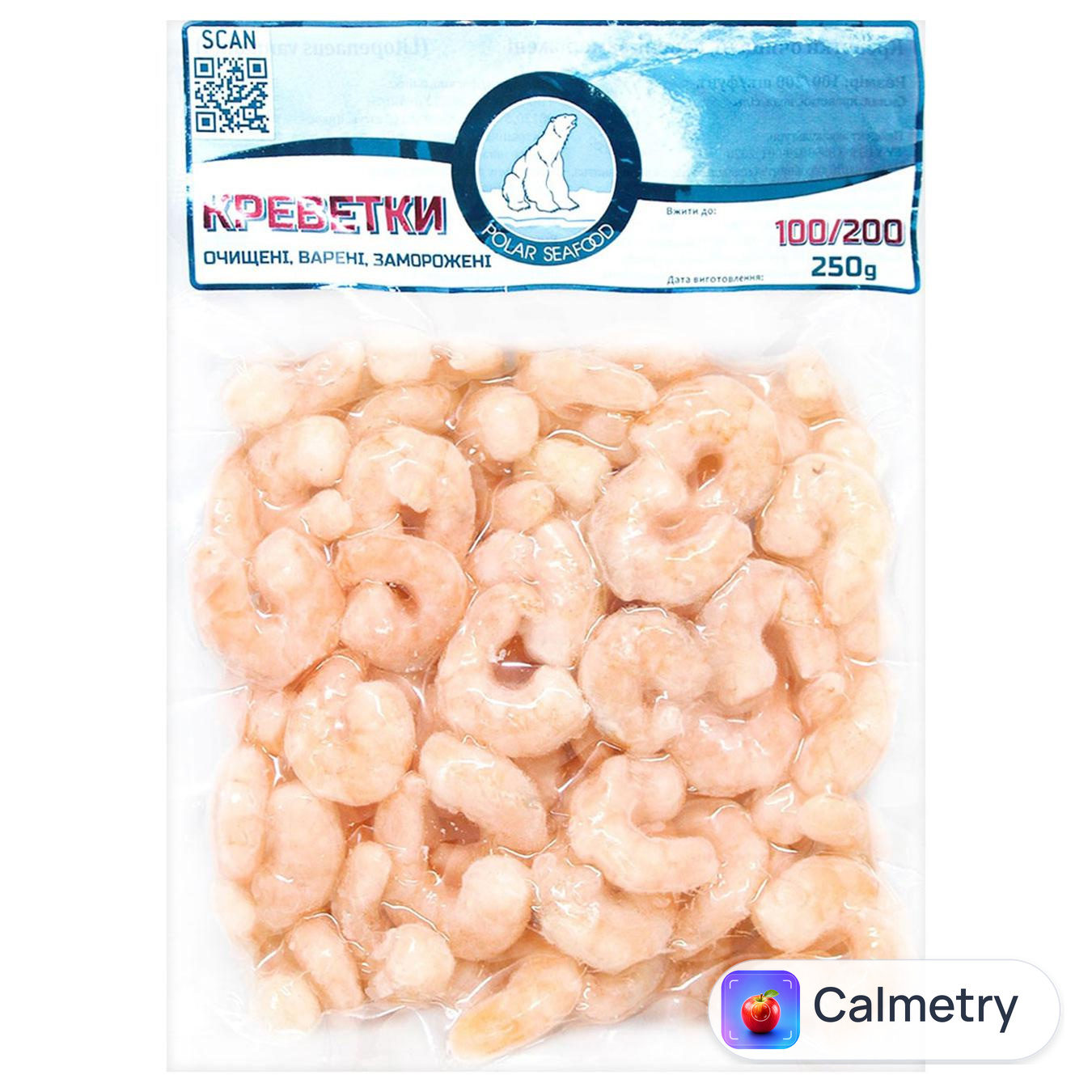 Креветки Polar Seafood варено-морожені очищені без хвостів 100/200 250г