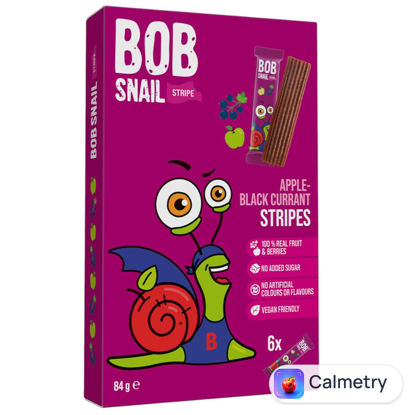 Цукерки Bob Snail яблучно-чорносмородиновий страйп 84г — фото продукту
