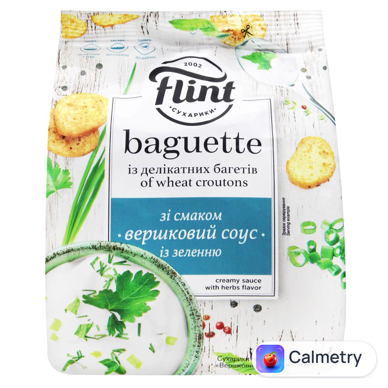 Сухарики Flint Baguette пшеничні зі смаком вершкового соусу із зеленню 100г — фото продукту