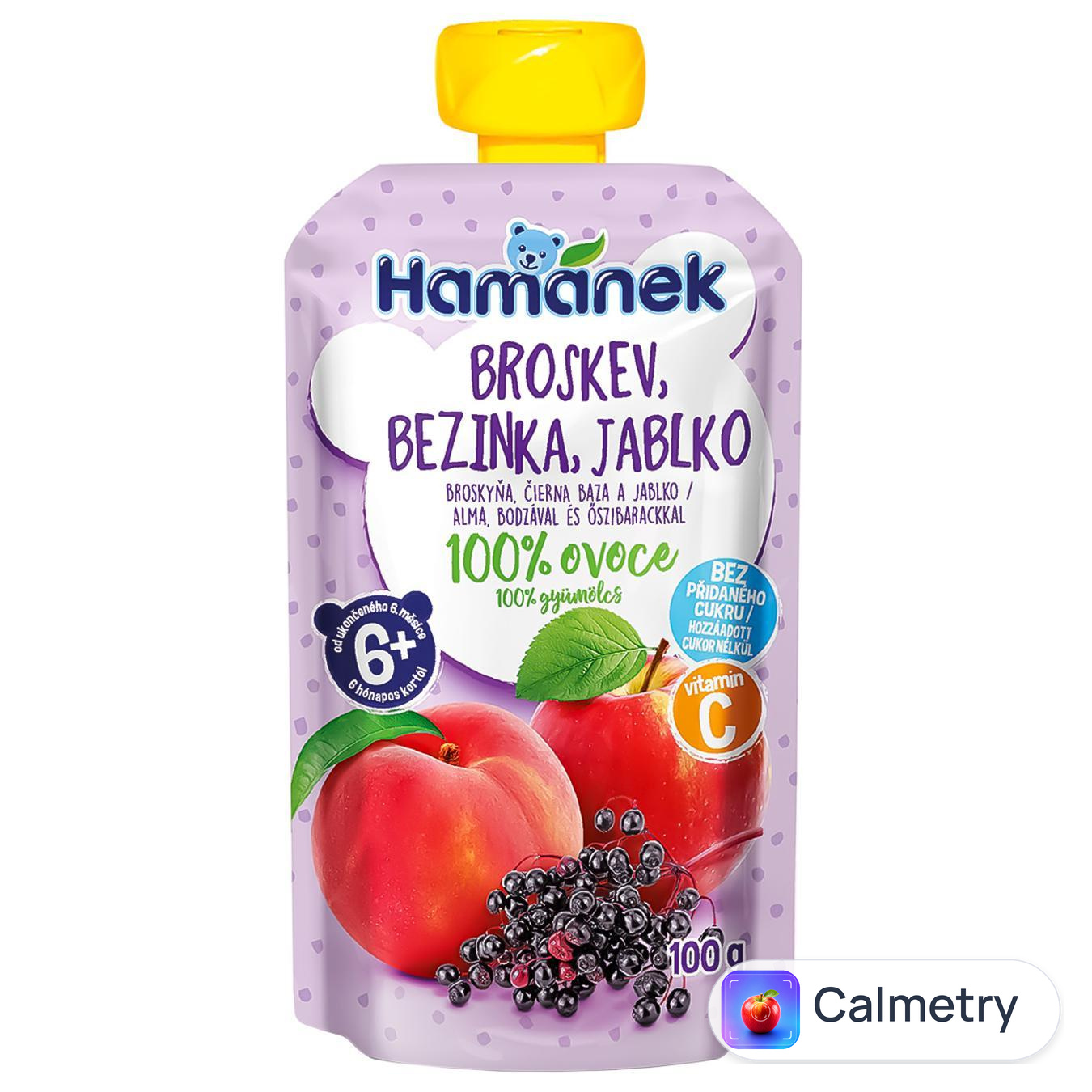 Пюре Hamanek Яблуко персик та бузина 100г — фото продукту