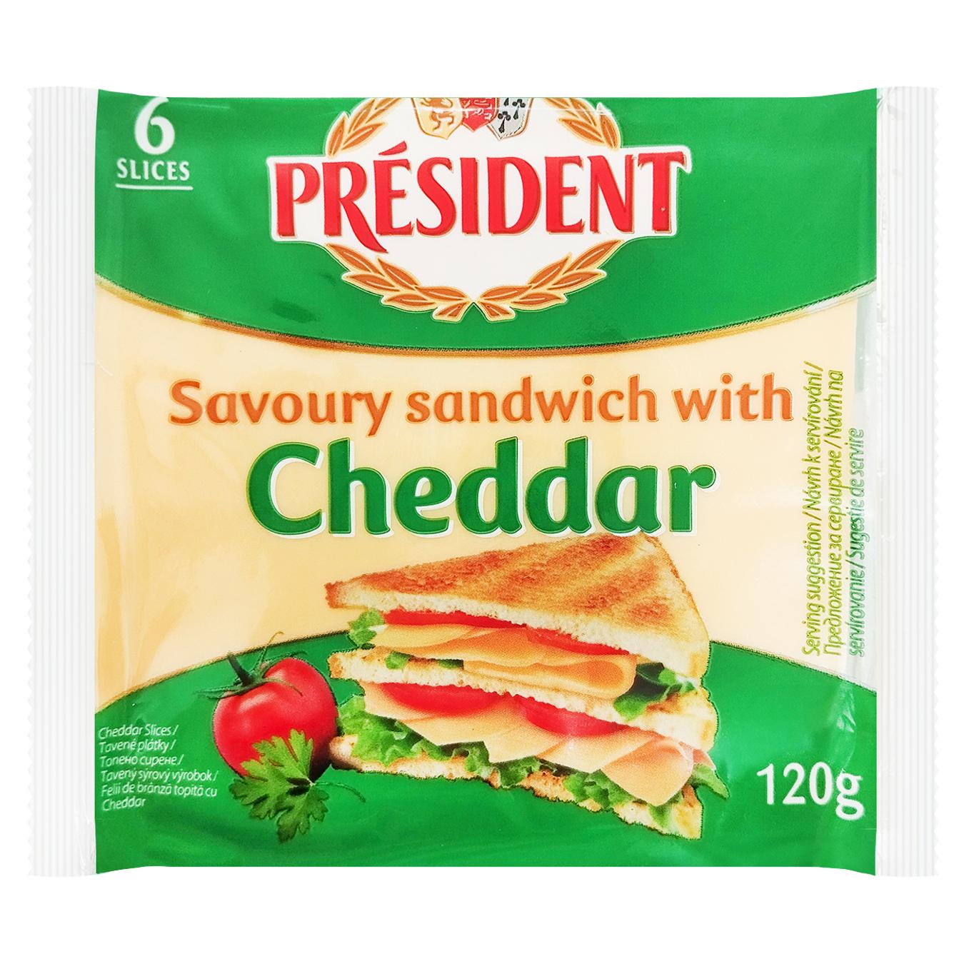 Сир плавлений President Cheddar для тостів 40% 120г — фото продукту
